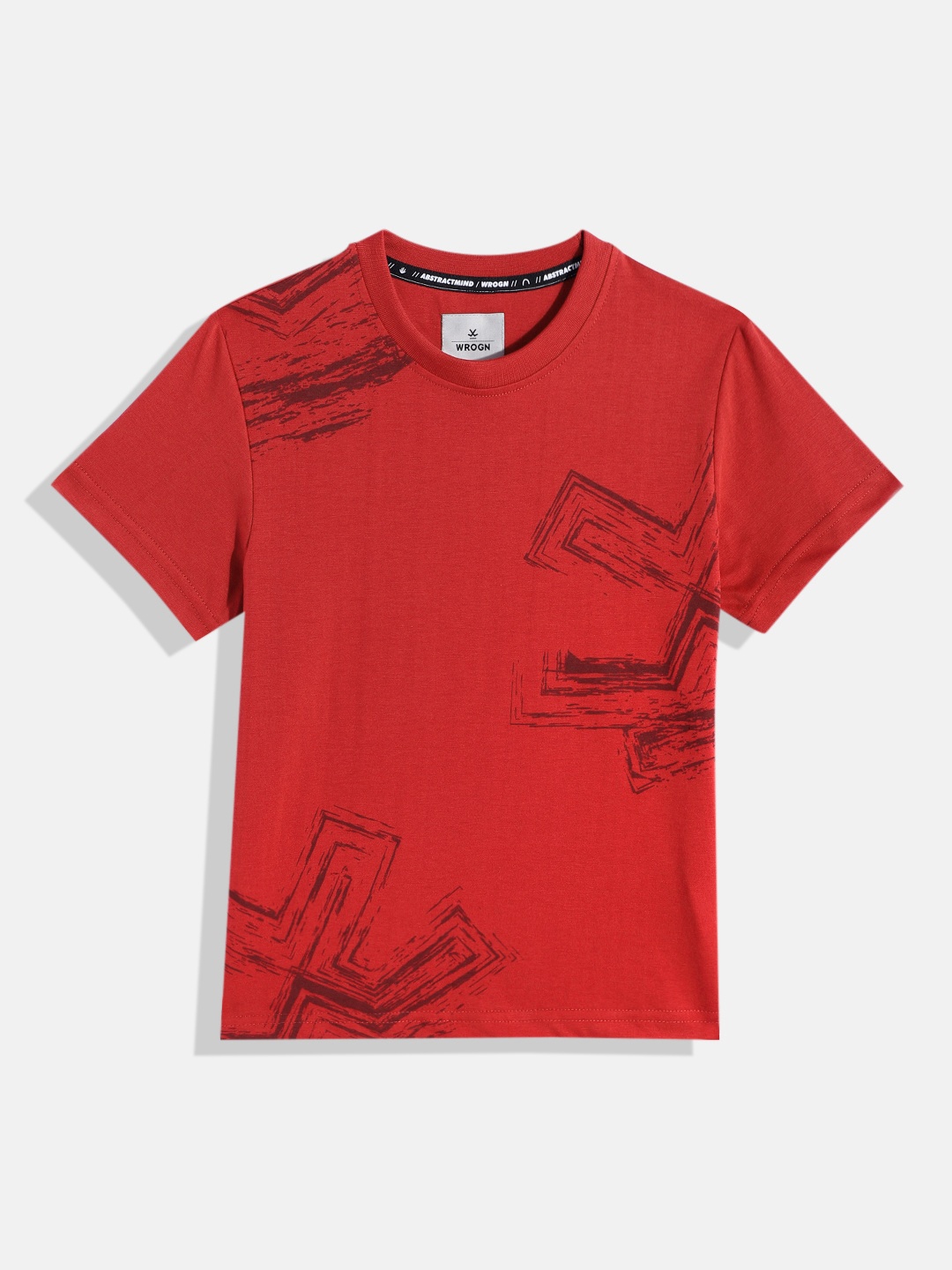 

WROGN YOUTH Boys Brand Logo Placement Print Knitted Slim Fit T-shirt, Rust