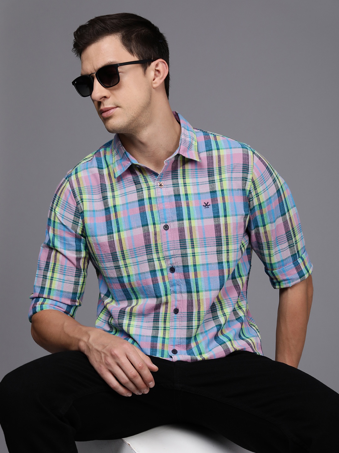 

WROGN Slim Fit Pure Cotton Checked Casual Shirt, Multi