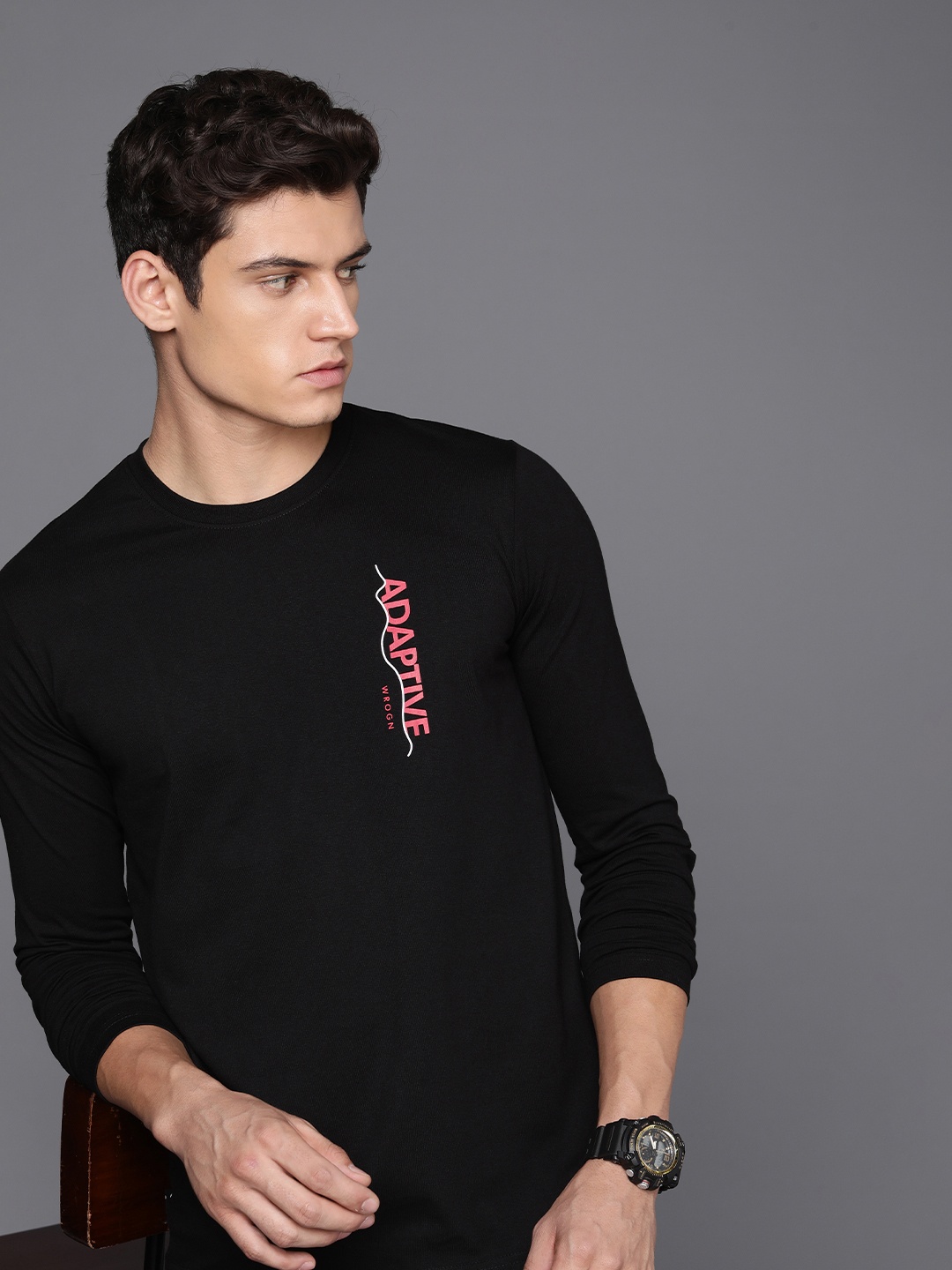 

WROGN Typography Printed Slim Fit T-shirt, Black