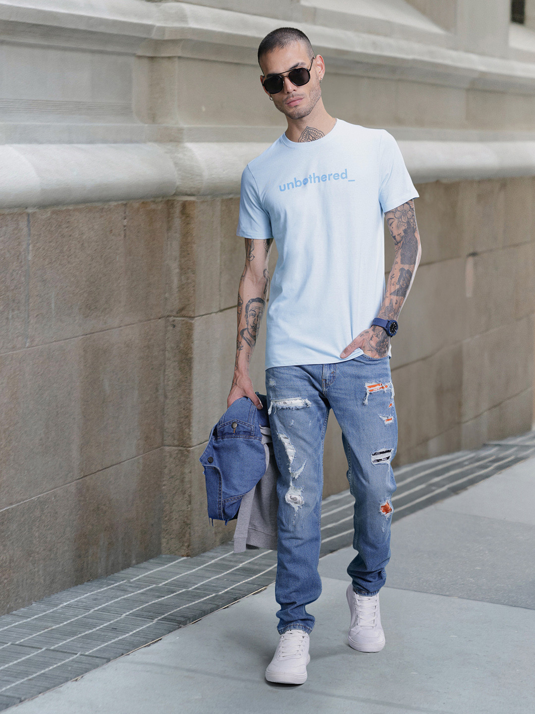 

WROGN Typography Printed Pure Cotton Slim Fit T-shirt, Blue