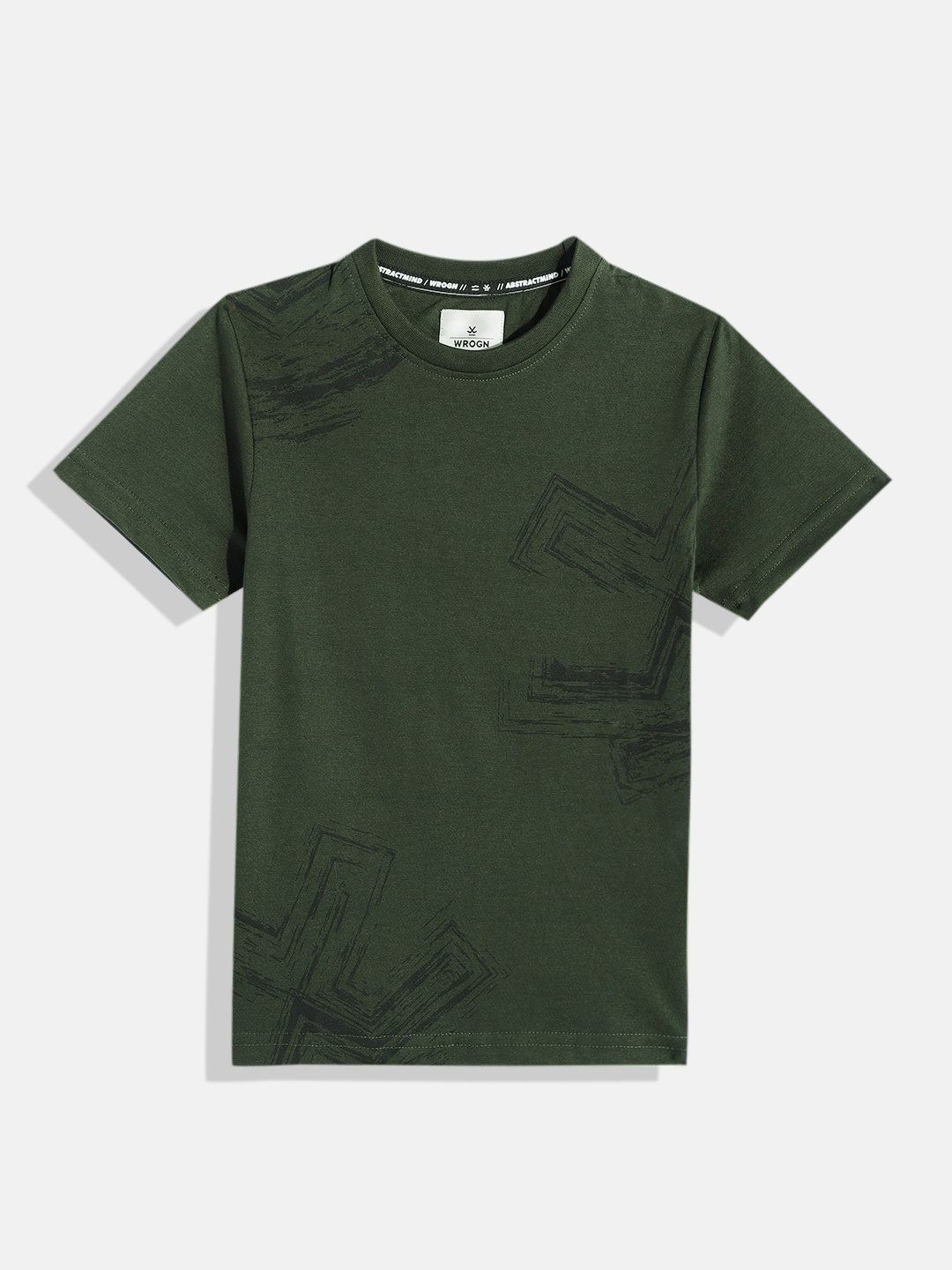 

WROGN YOUTH Boys Brand Logo Placement Print Knitted Slim Fit T-shirt, Olive