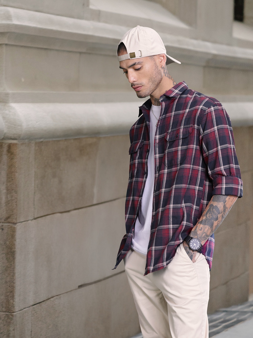 

WROGN Relaxed Fit Checked Casual Shirt, Purple