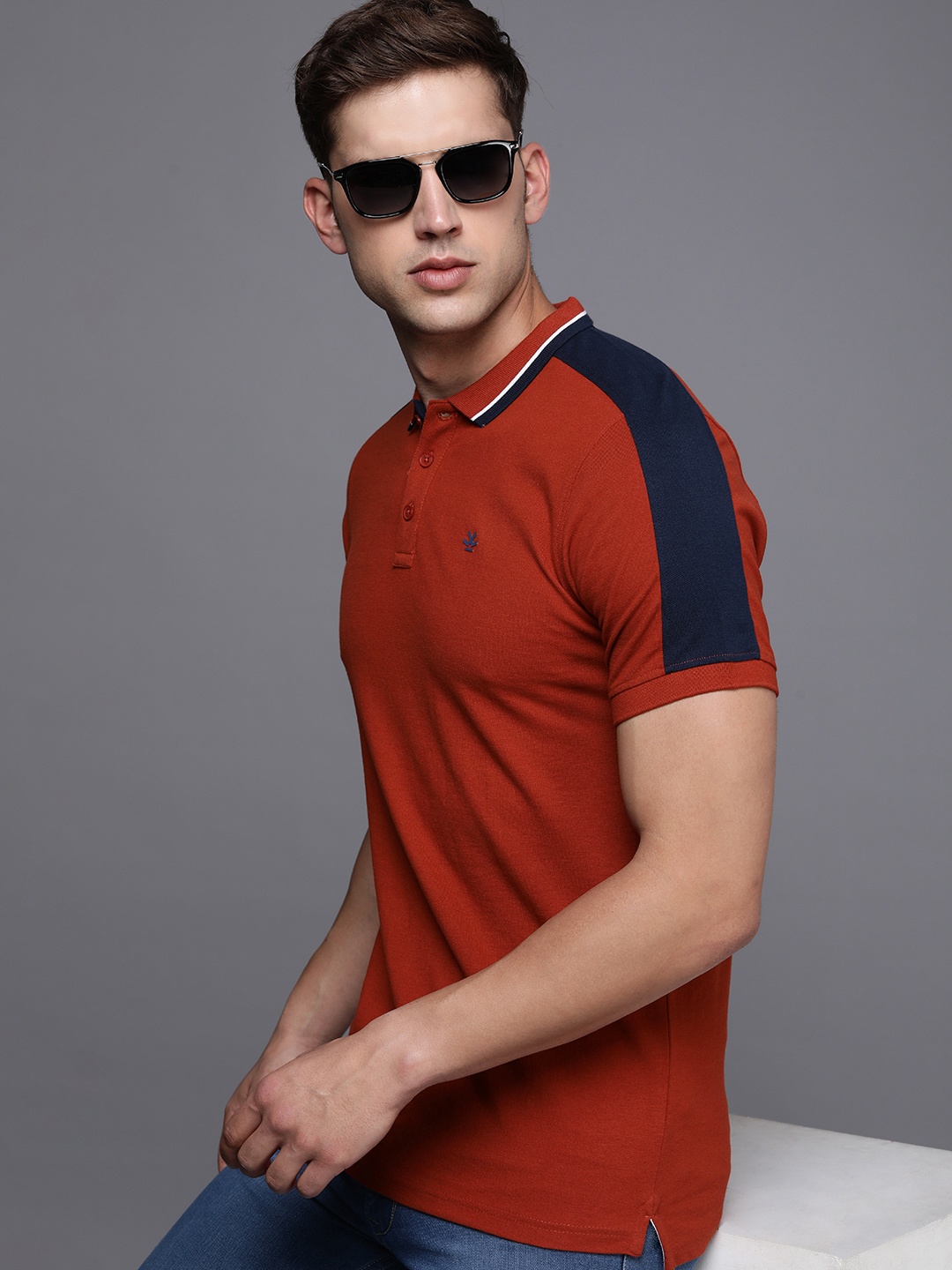 

WROGN Colourblocked Stripe Detail Polo Collar Slim Fit T-shirt, Rust