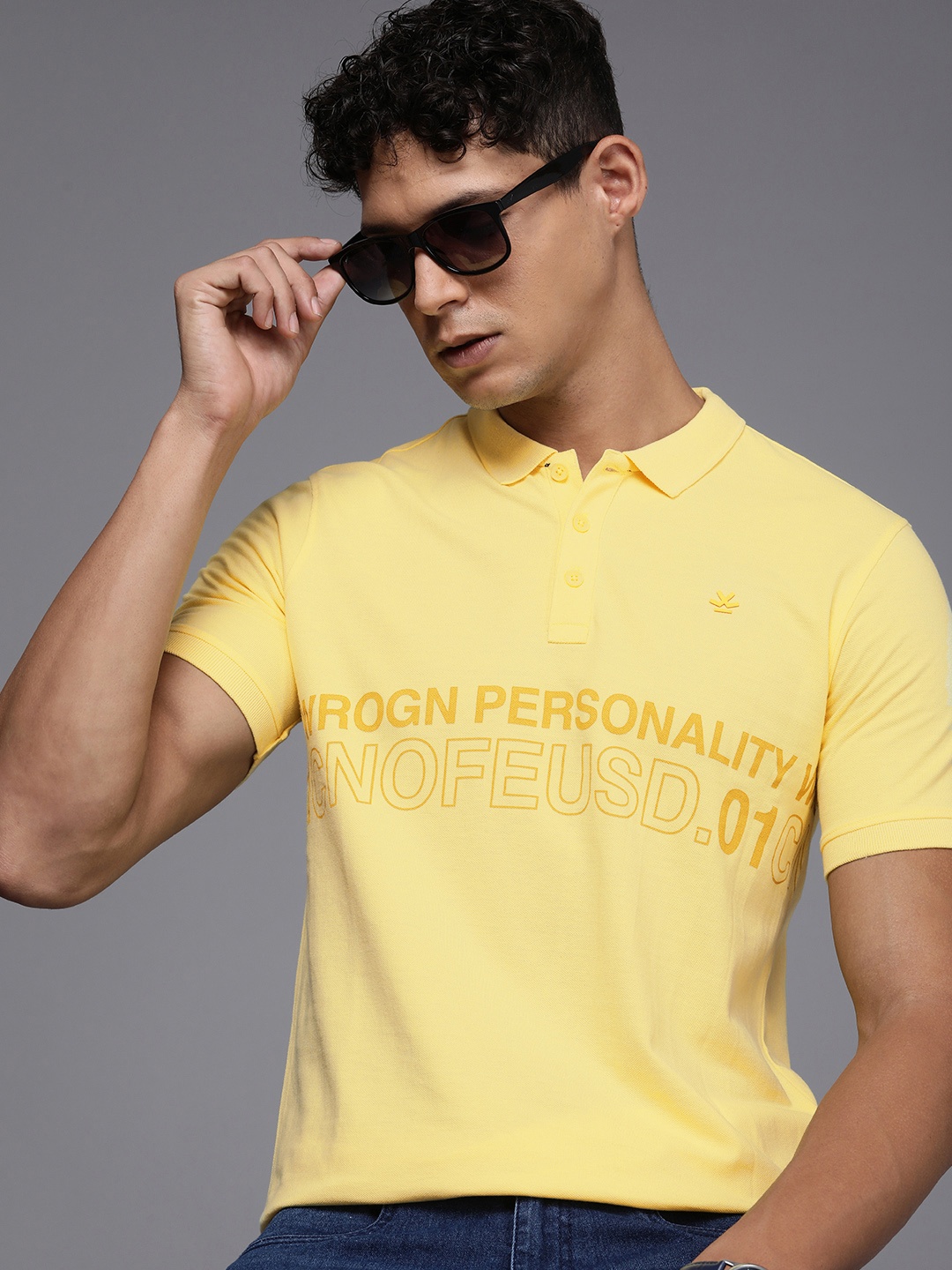 

WROGN Brand Logo Printed Polo Collar Slim Fit Casual T-shirt, Yellow