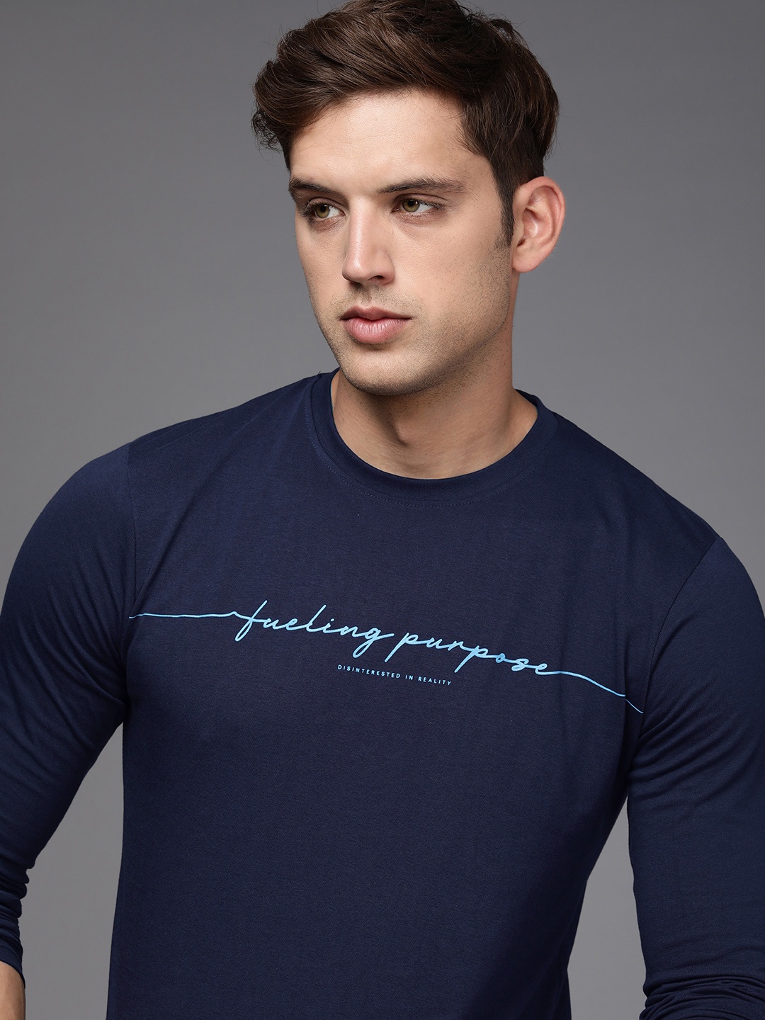 

WROGN Men Typography Printed Round Neck Slim Fit T-shirt, Navy blue
