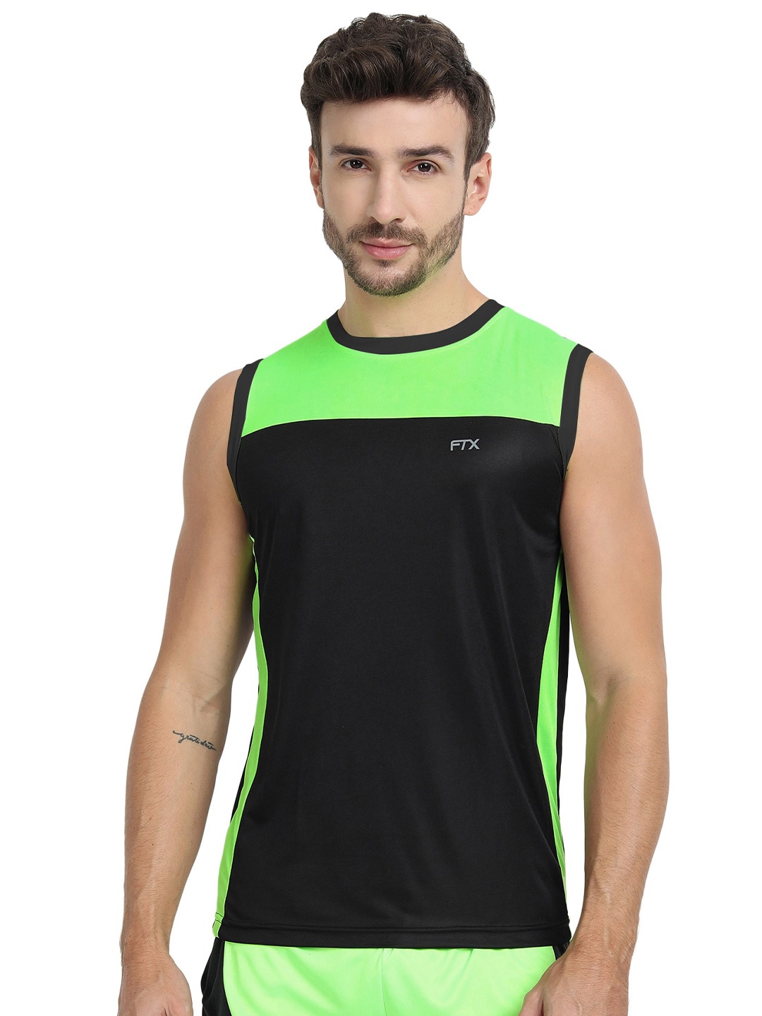 

FTX Round Neck Sleeveless Dri-Fit Sports T-shirt, Black