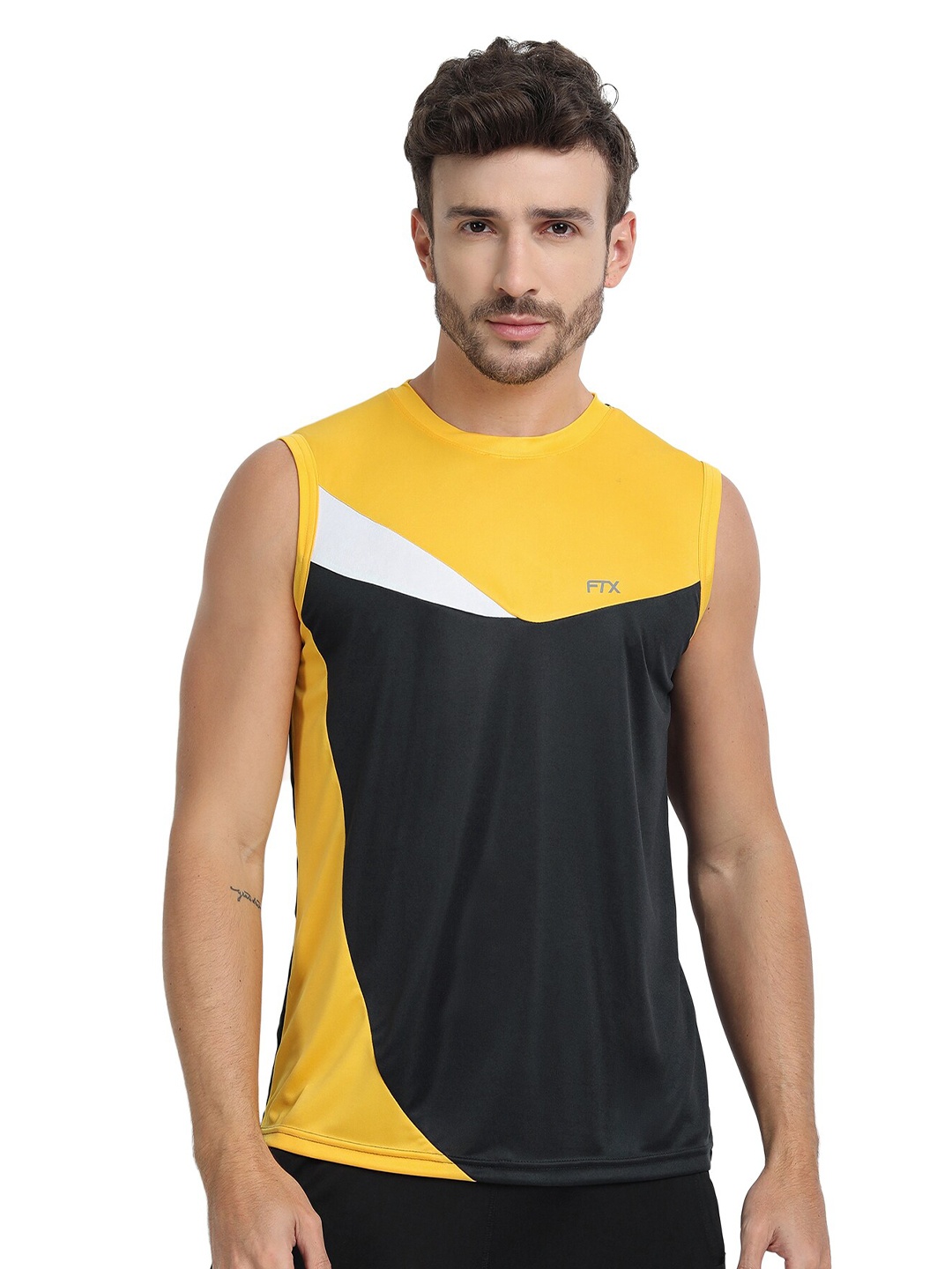 

FTX Round Neck Colourblocked Dri-FIT Sports T-shirt, Black
