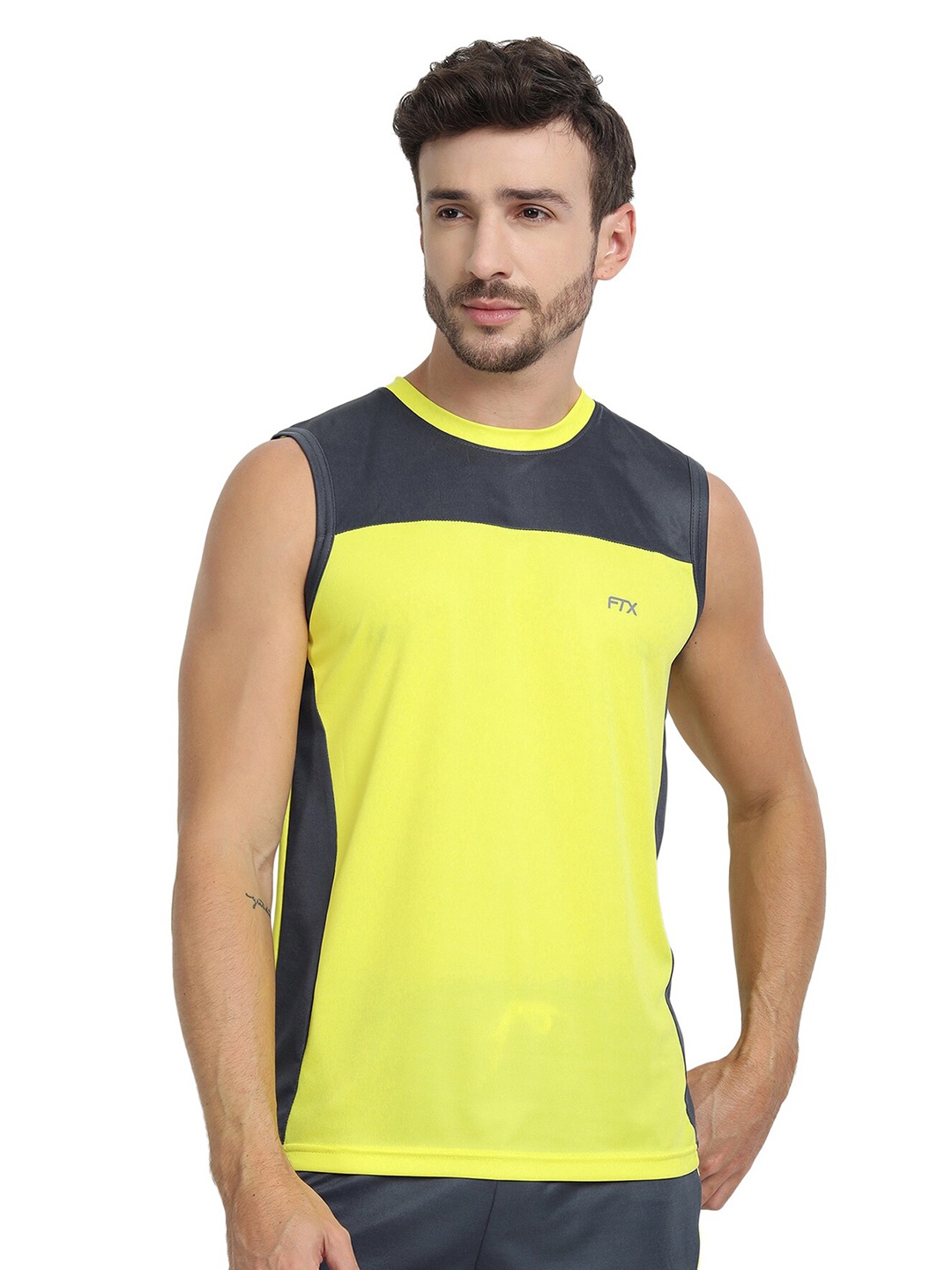 

FTX Dri-Fit Colourblocked Round Neck Sleeveless Sports T-shirt, Yellow
