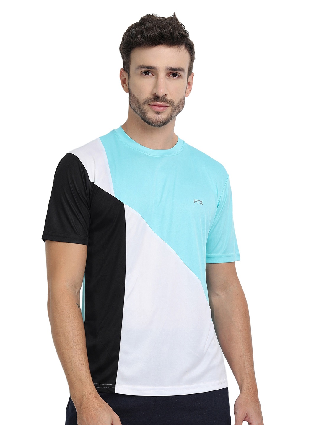 

FTX Round Neck Colourblocked Sports T-shirt, Turquoise blue