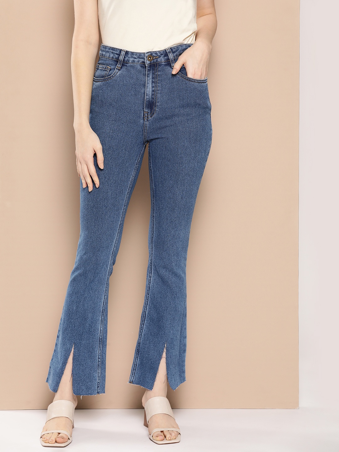 

Chemistry Women Bootcut Fit Hem Slit Stretchable Jeans, Navy blue