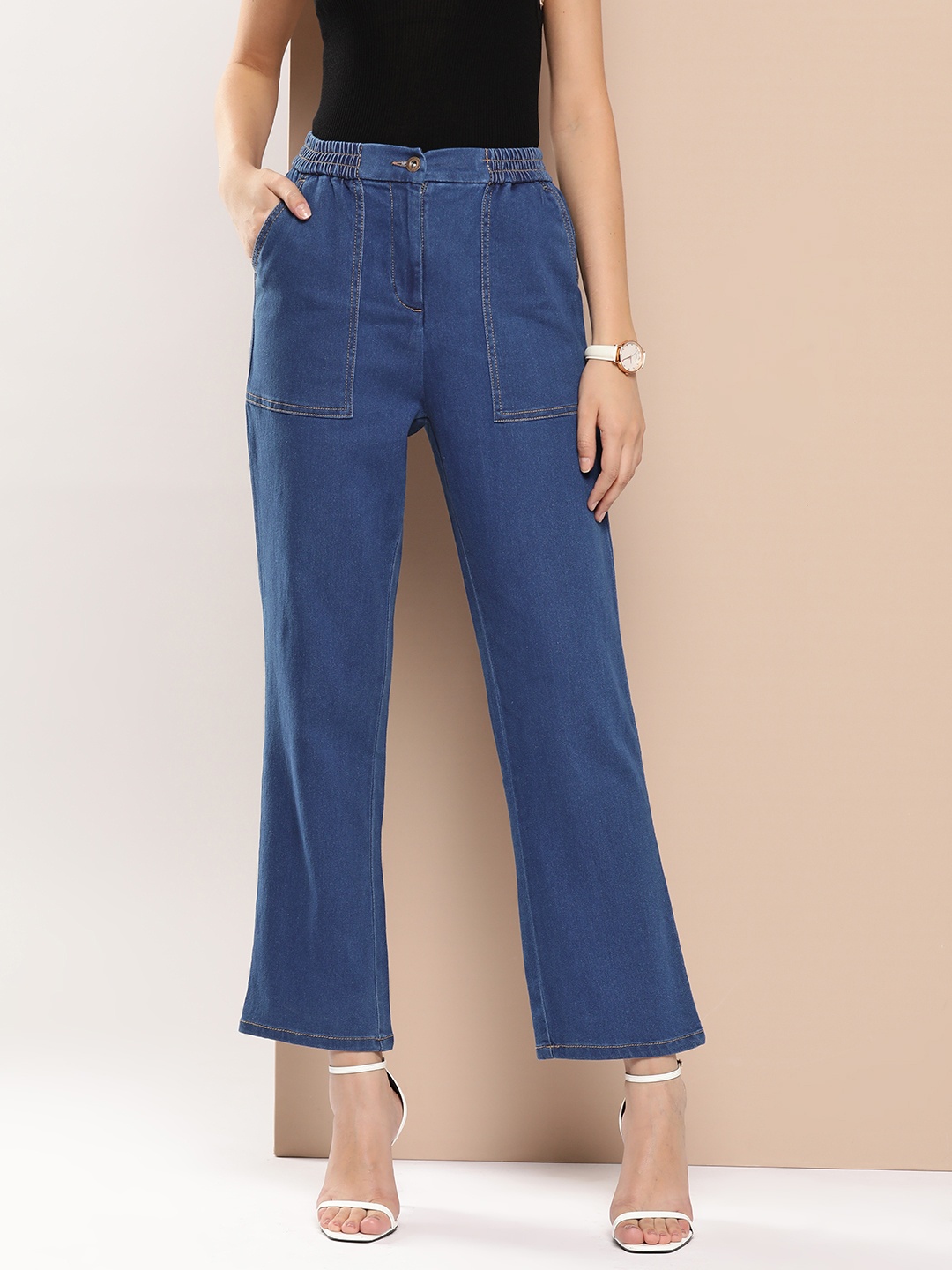 

Chemistry Women Straight Fit Stretchable Cropped Jeans, Navy blue