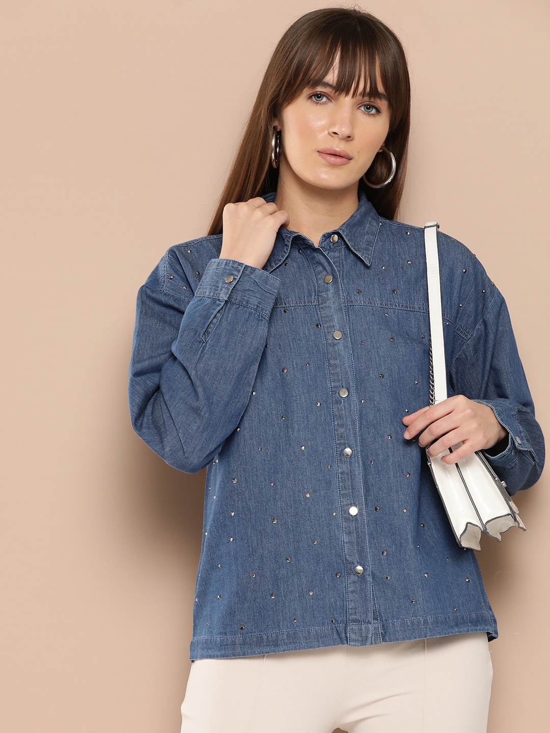 

Chemistry Pure Cotton Embellished Chambray Shirt, Blue