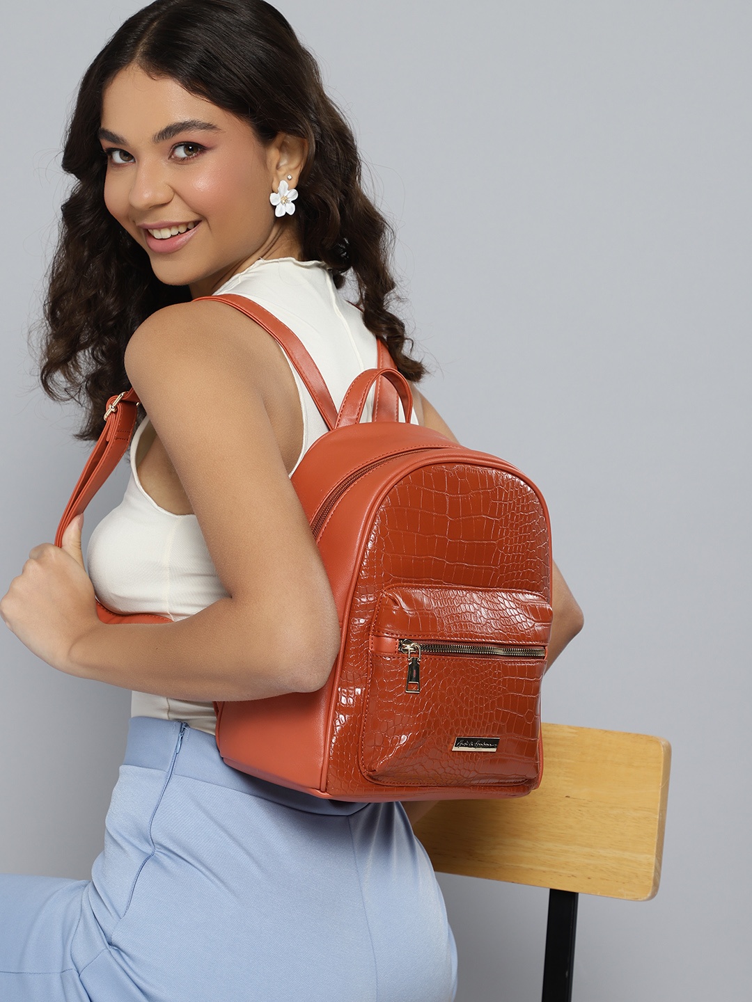 

Mast & Harbour Women Textured Backpack, Brown