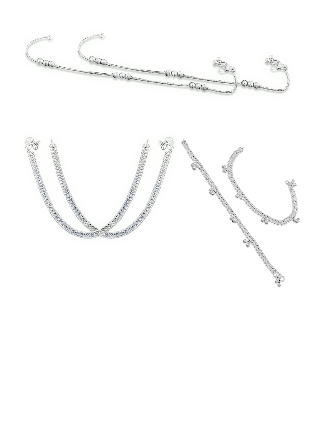 

RUHI COLLECTION Set Of 3 Silver-Plated Beaded Anklets