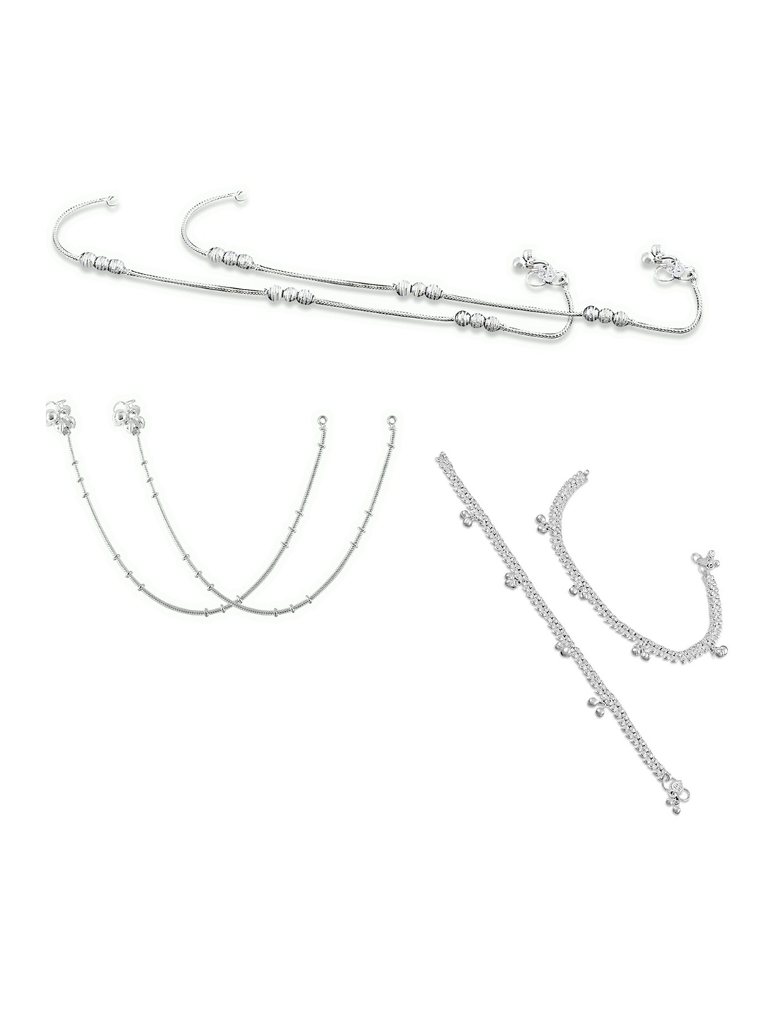 

RUHI COLLECTION Set Of 3 Silver-Plated Beaded Anklets