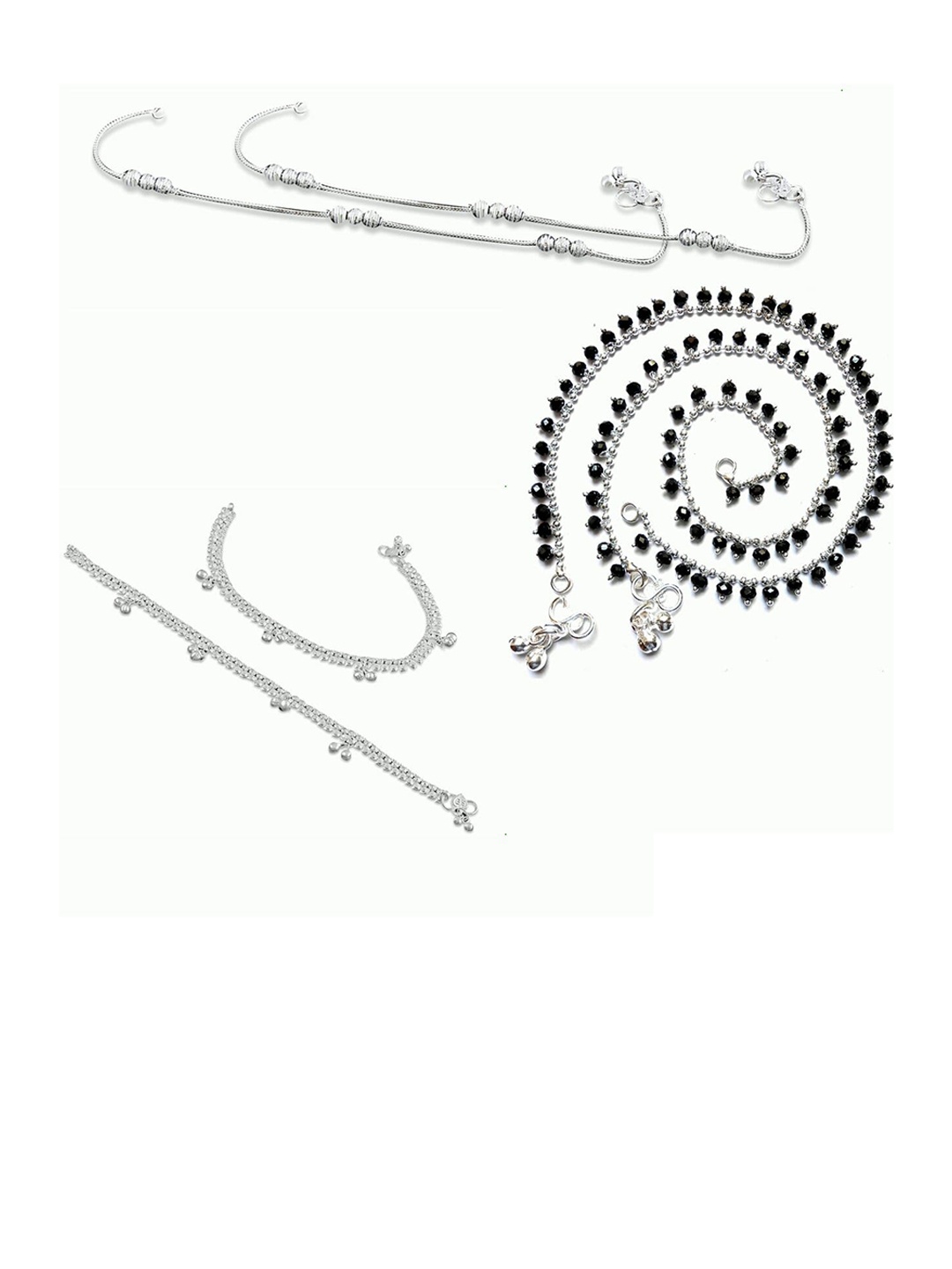 

RUHI COLLECTION Set Of 3 Silver-Plated Beaded Anklets