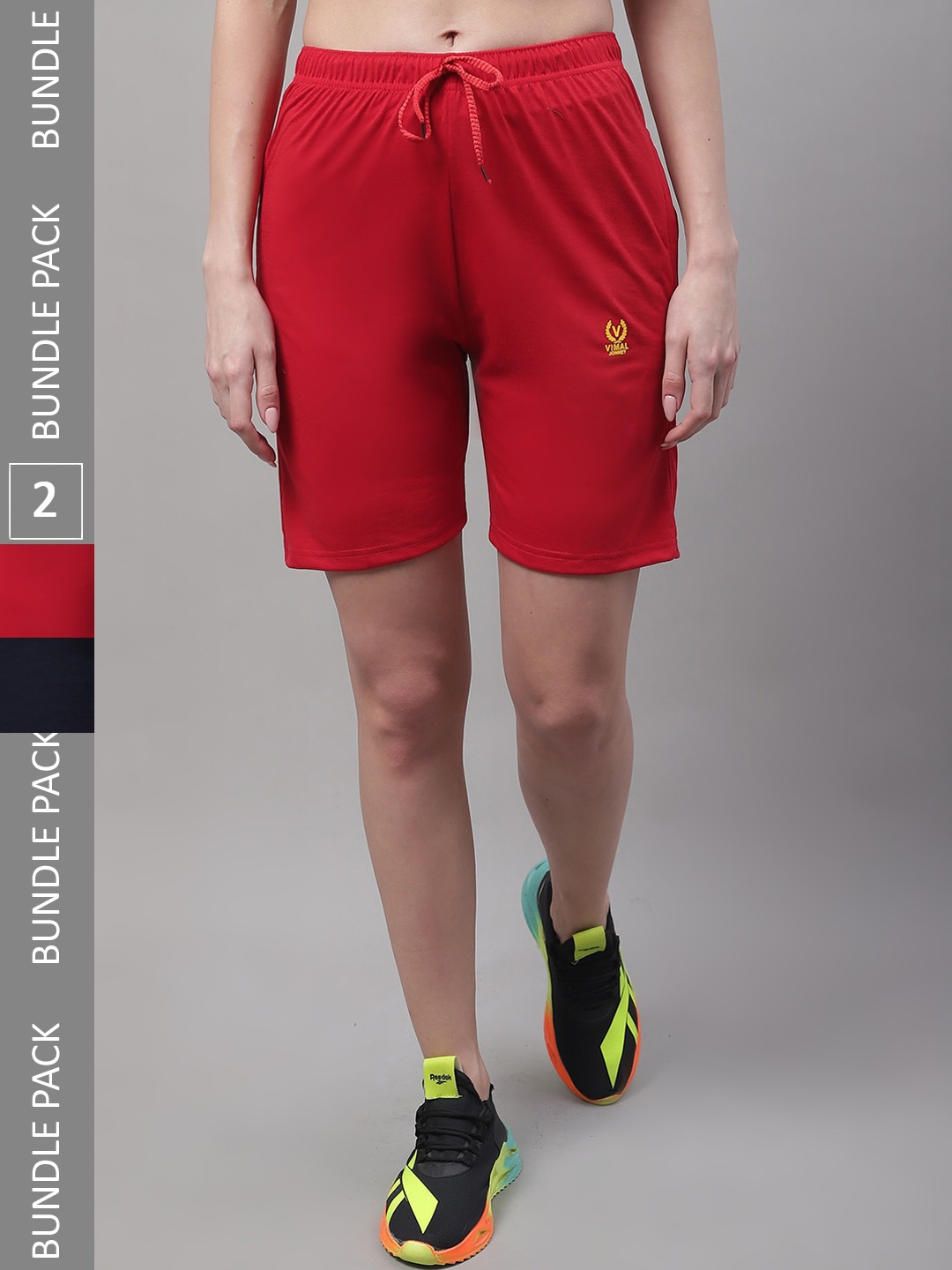 

VIMAL JONNEY Women Pack Of 2 Mid Rise Cotton Sports Shorts, Red
