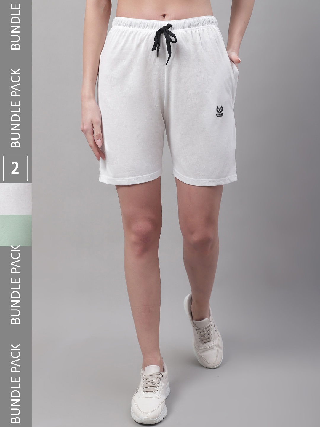 

MACK JONNEY Women Pack Of 2 Cotton Sports Shorts, White