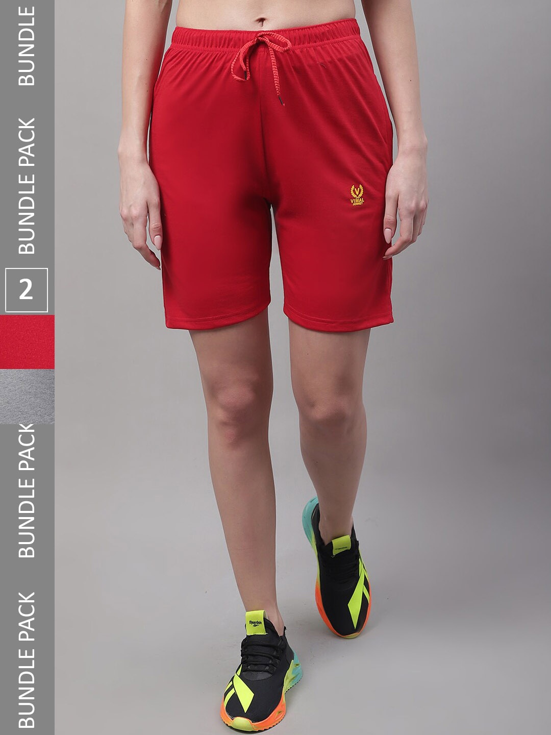 

VIMAL JONNEY Women Pack Of 2 Mid-Rise Cotton Sports Shorts, Red