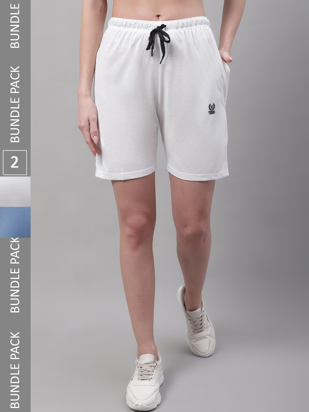 

MACK JONNEY Women Pack Of 2 Mid Rise Sports Cotton Shorts, White