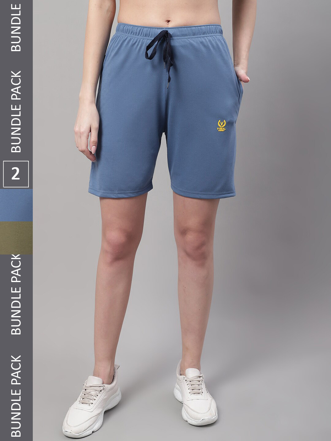 

MACK JONNEY Women Pack Of 2 Cotton Sports Shorts, Blue