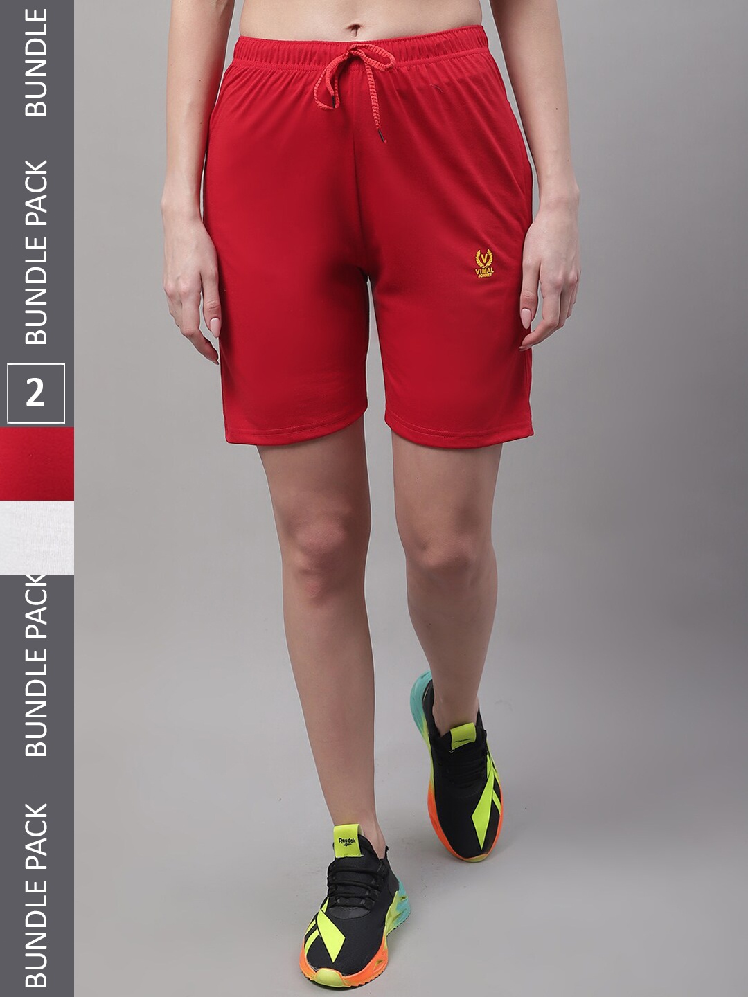 

MACK JONNEY Women Pack Of 2 Mid-Rise Cotton Sports Shorts, Red