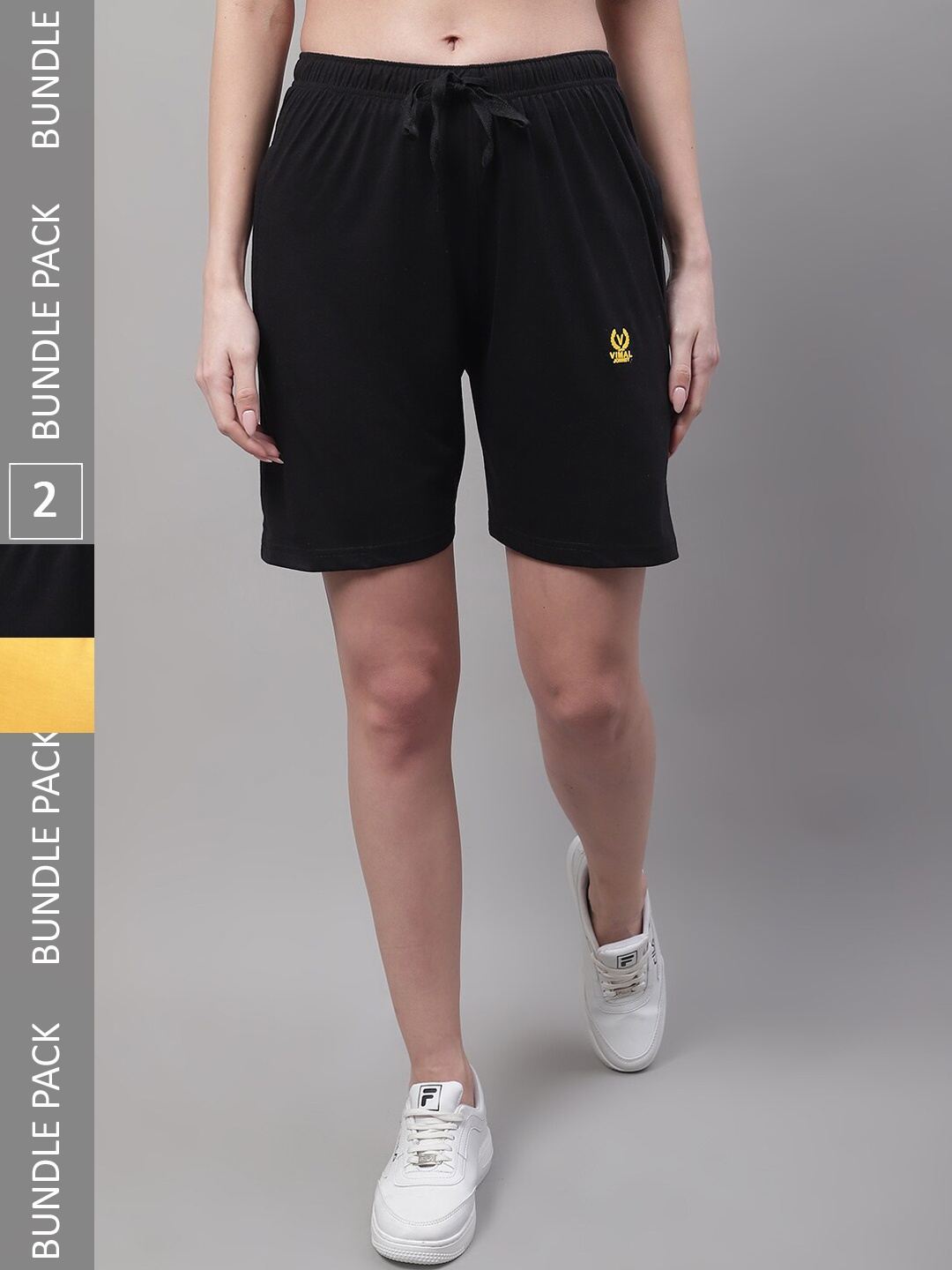 

MACK JONNEY Women Pack Of 2 Cotton Sports Shorts, Yellow