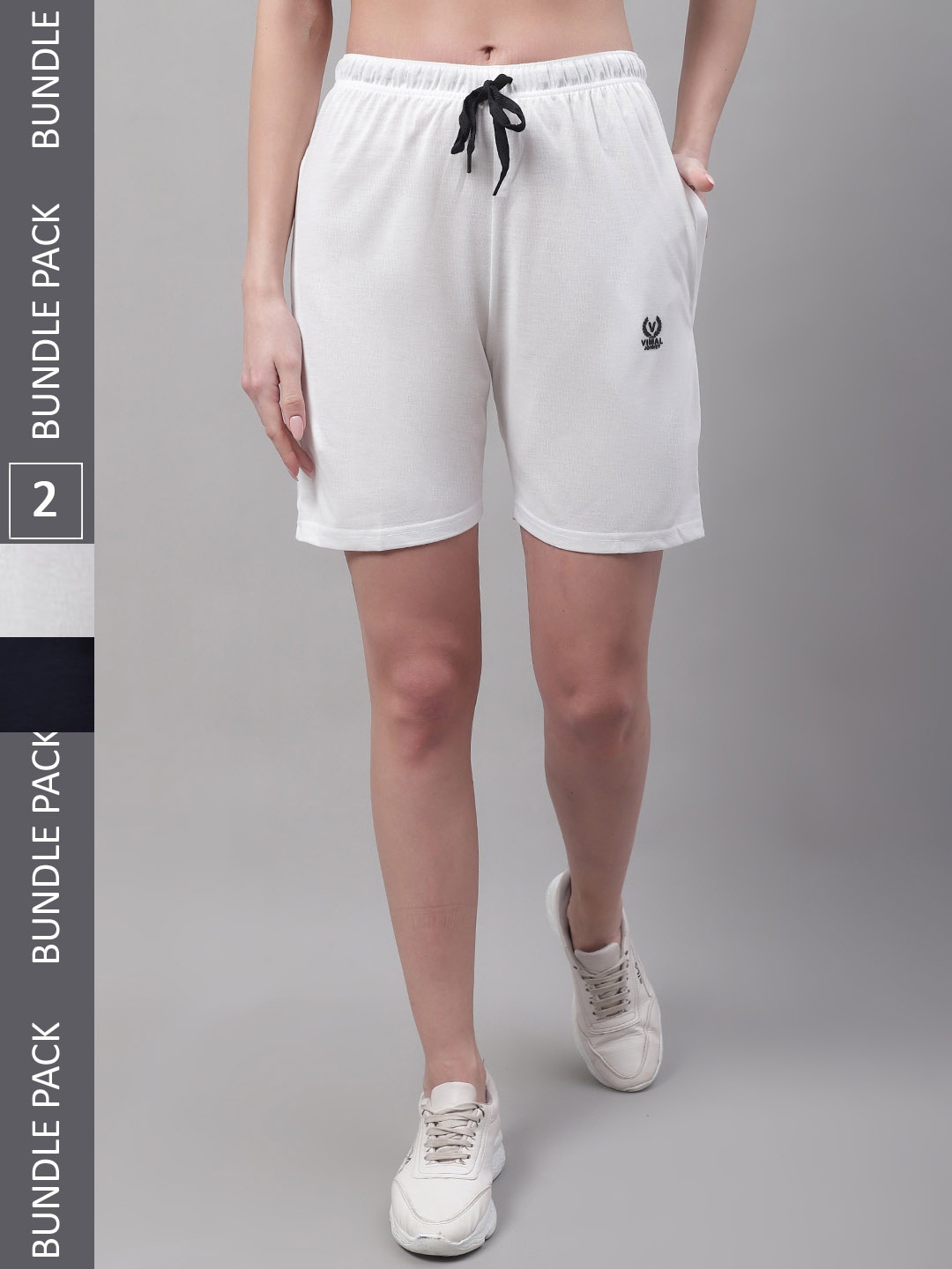 

MACK JONNEY Women Pack Of 2 Mid Rise Cotton Sports Shorts, White