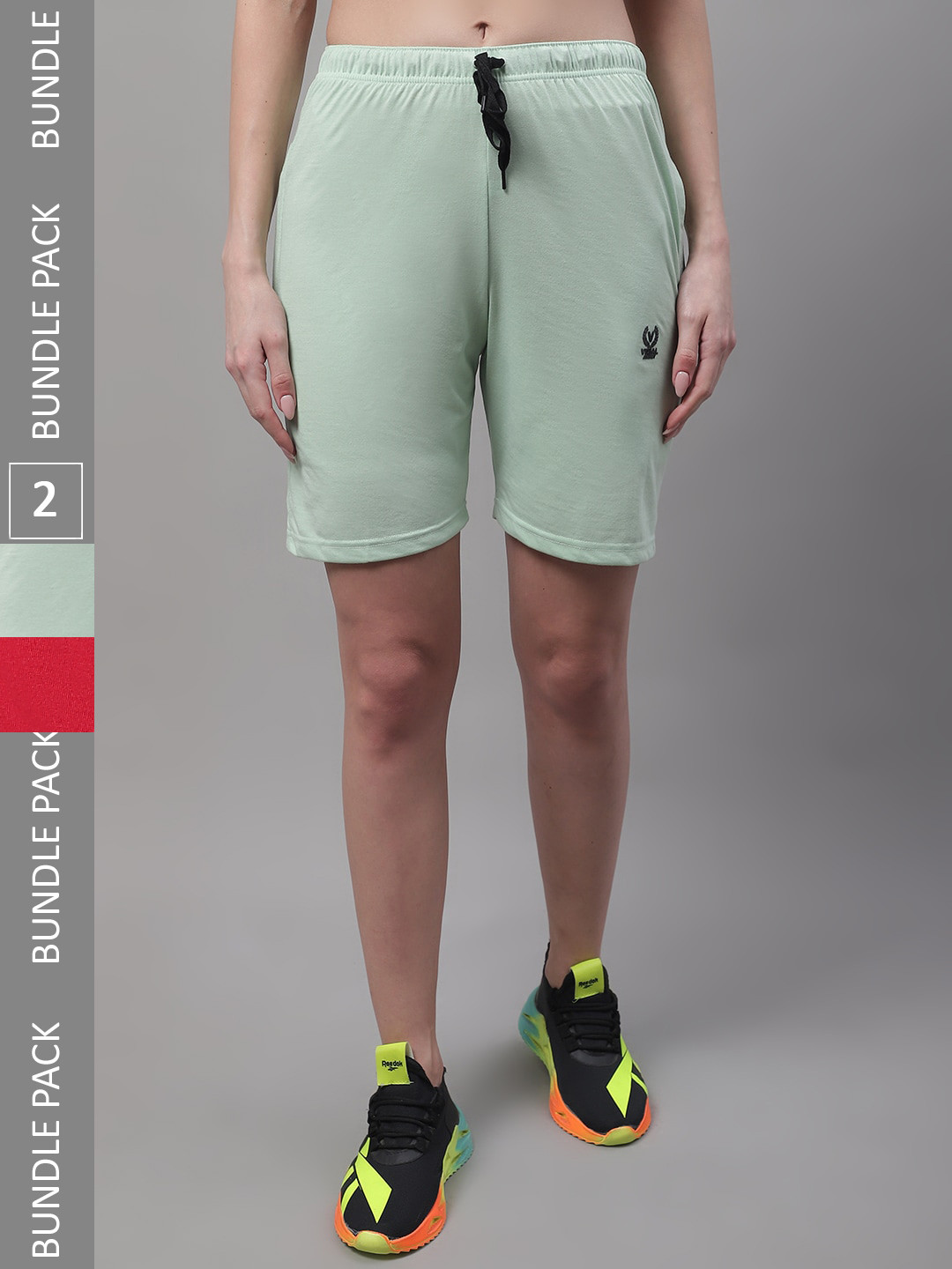 

MACK JONNEY Women Pack Of 2 Cotton Sports Shorts, Green