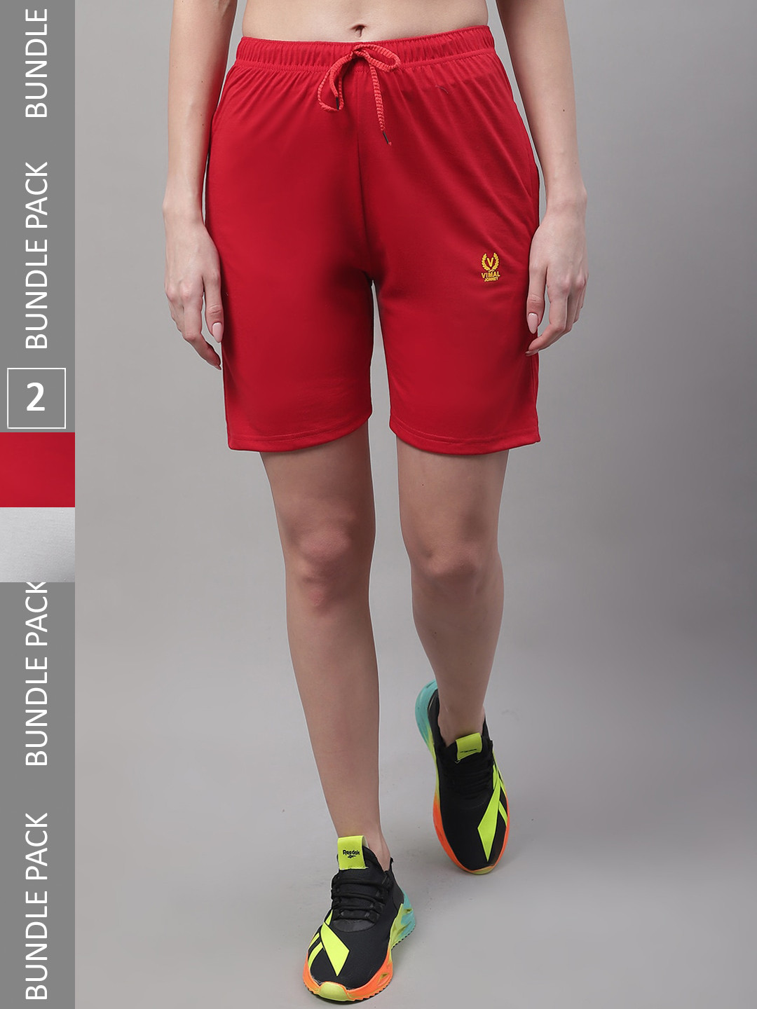 

VIMAL JONNEY Women Pack Of 2 Cotton Sports Shorts, Red