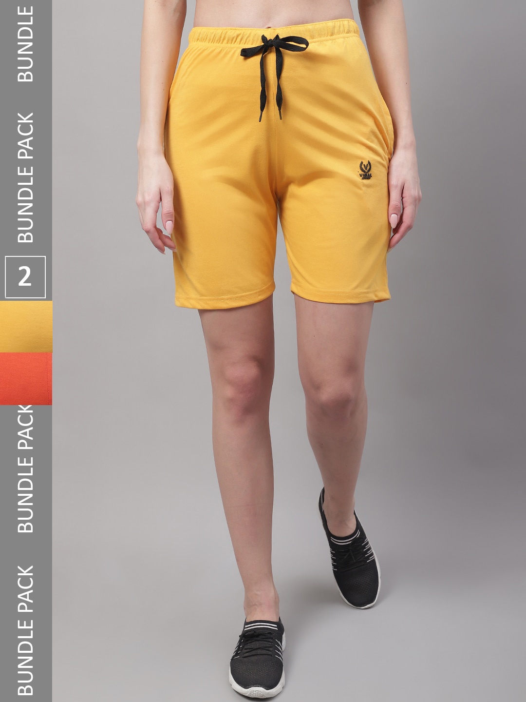 

MACK JONNEY Women Pack Of 2 Mid-Rise Cotton Sports Shorts, Yellow