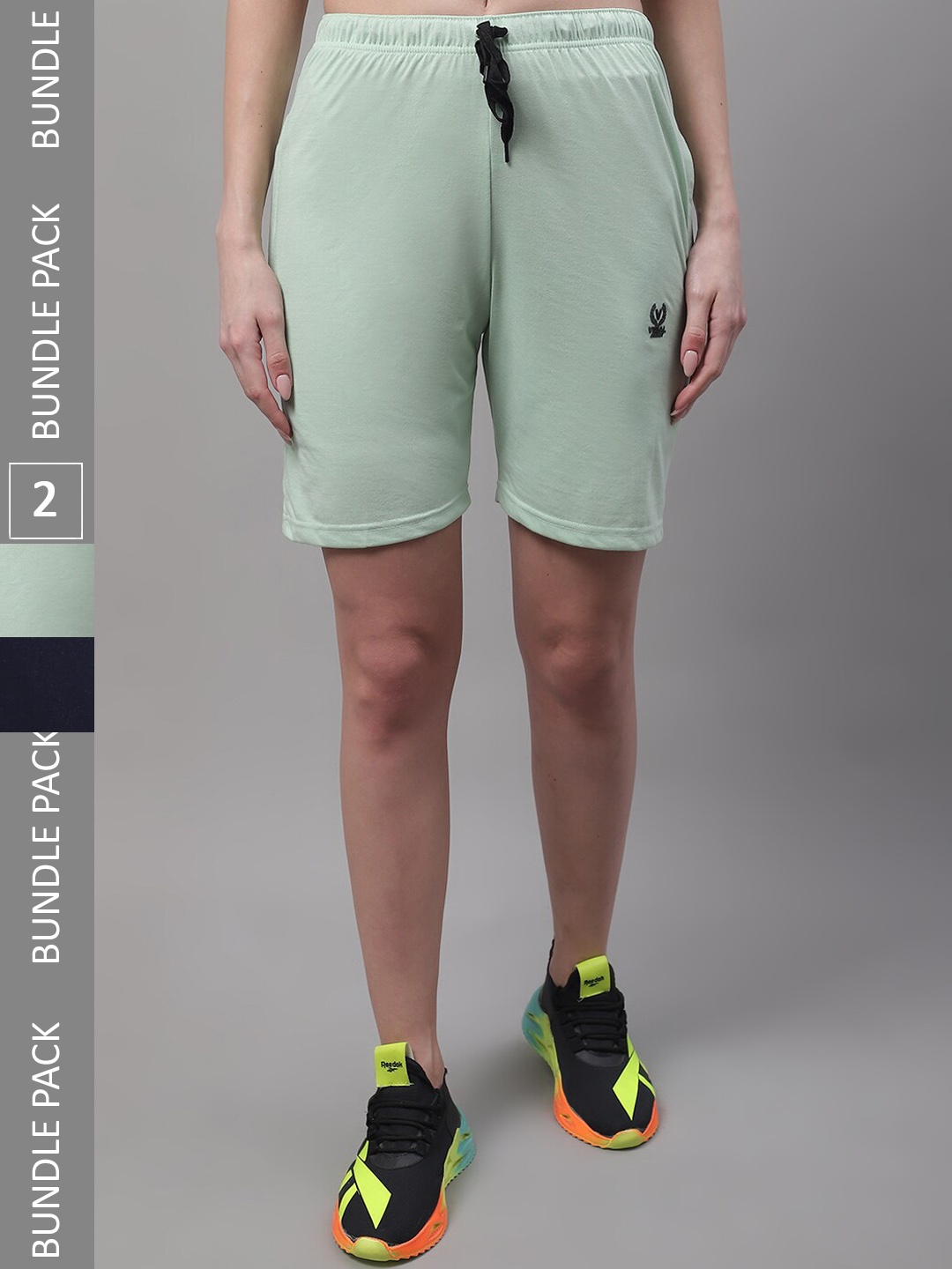 

MACK JONNEY Women Pack Of 2 Mid Rise Cotton Sports Shorts, Green