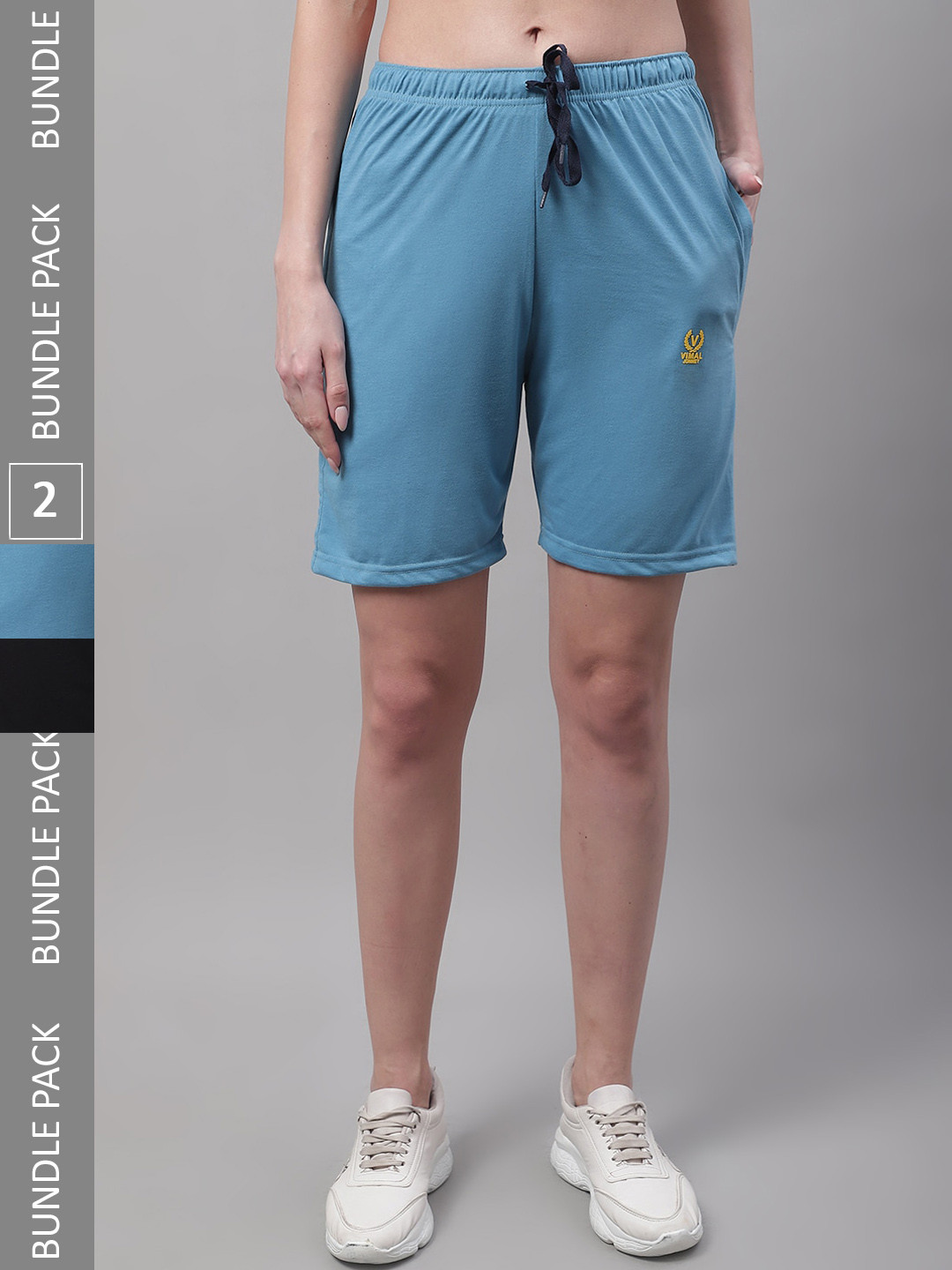 

MACK JONNEY Women Pack Of 2 Mid Rise Cotton Sports Shorts, Blue