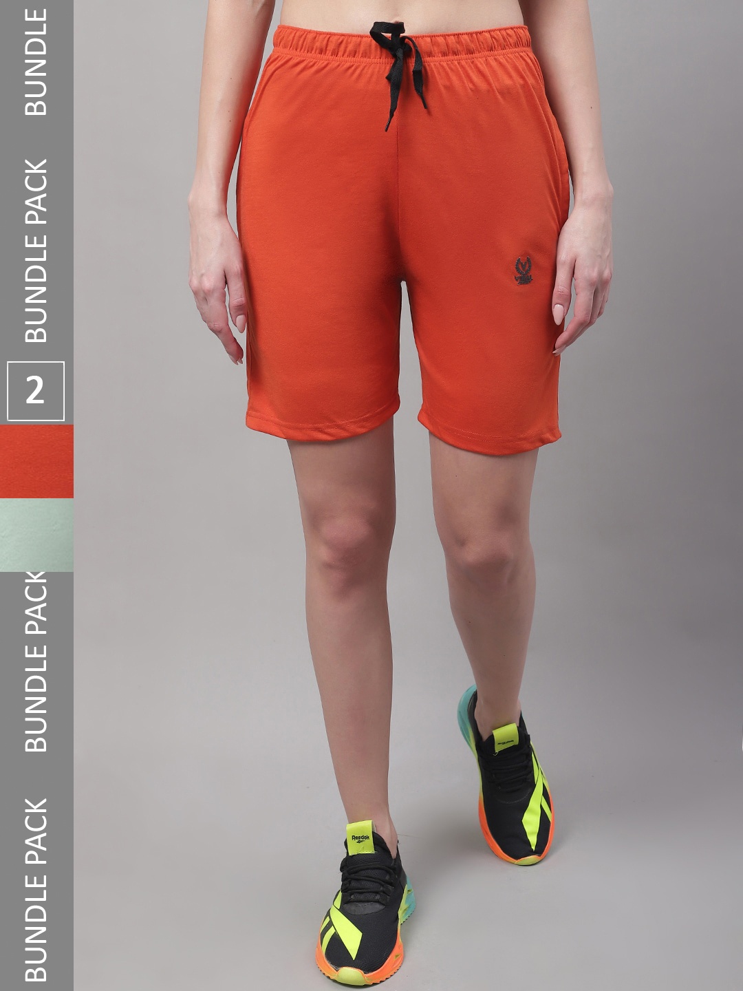 MACK JONNEY Women Pack Of 2 Cotton Sports Shorts, Orange