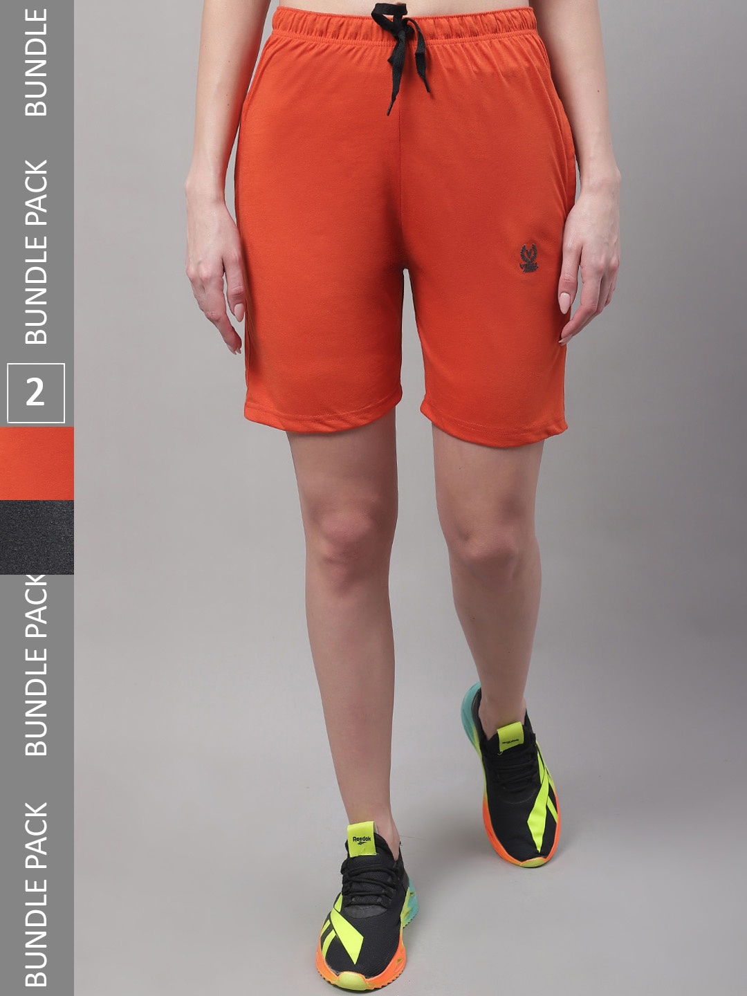 

MACK JONNEY Women Pack Of 2 Mid Rise Cotton Sports Shorts, Orange