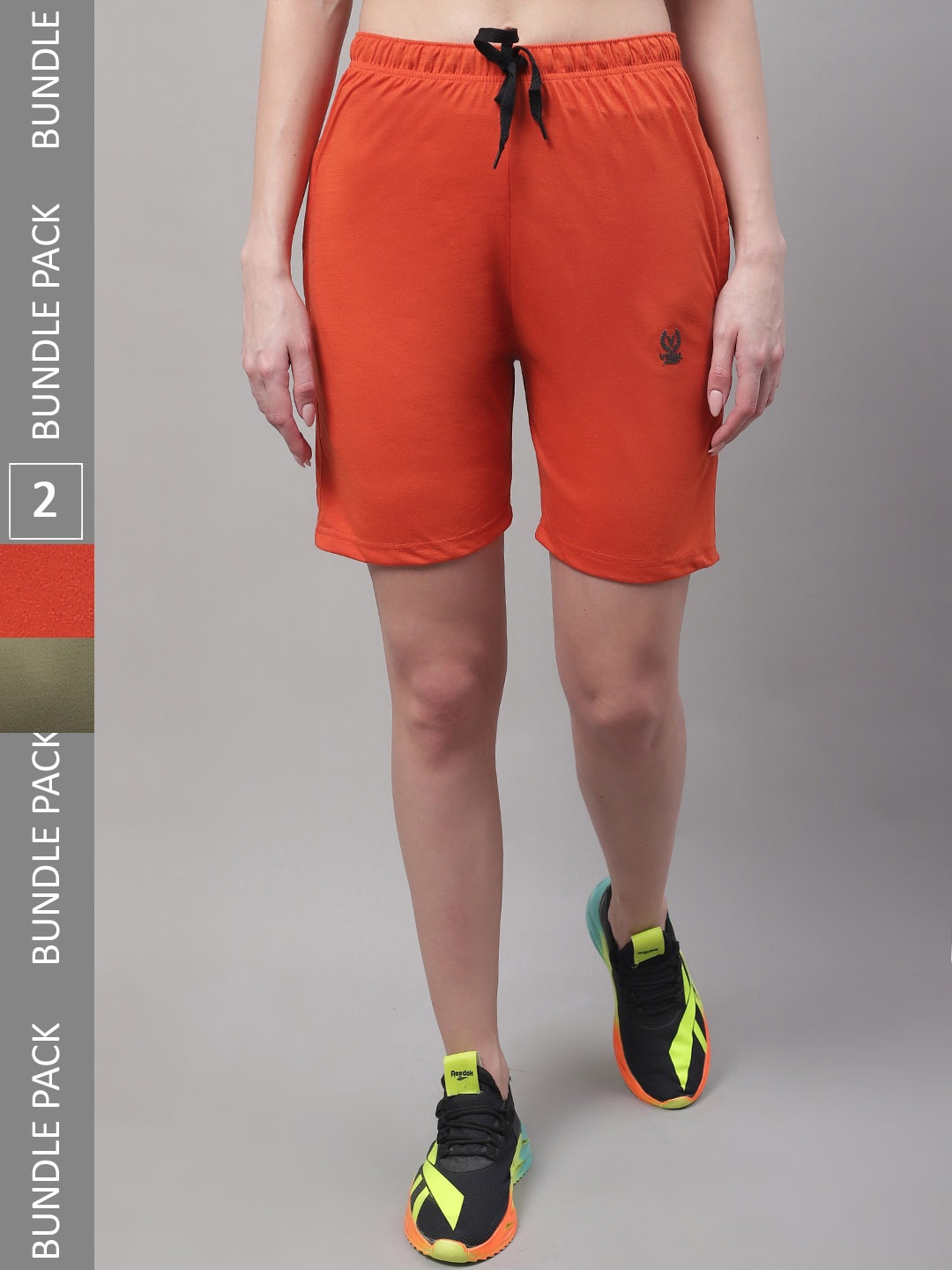 

MACK JONNEY Women Pack Of 2 Mid Rise Cotton Sports Shorts, Orange