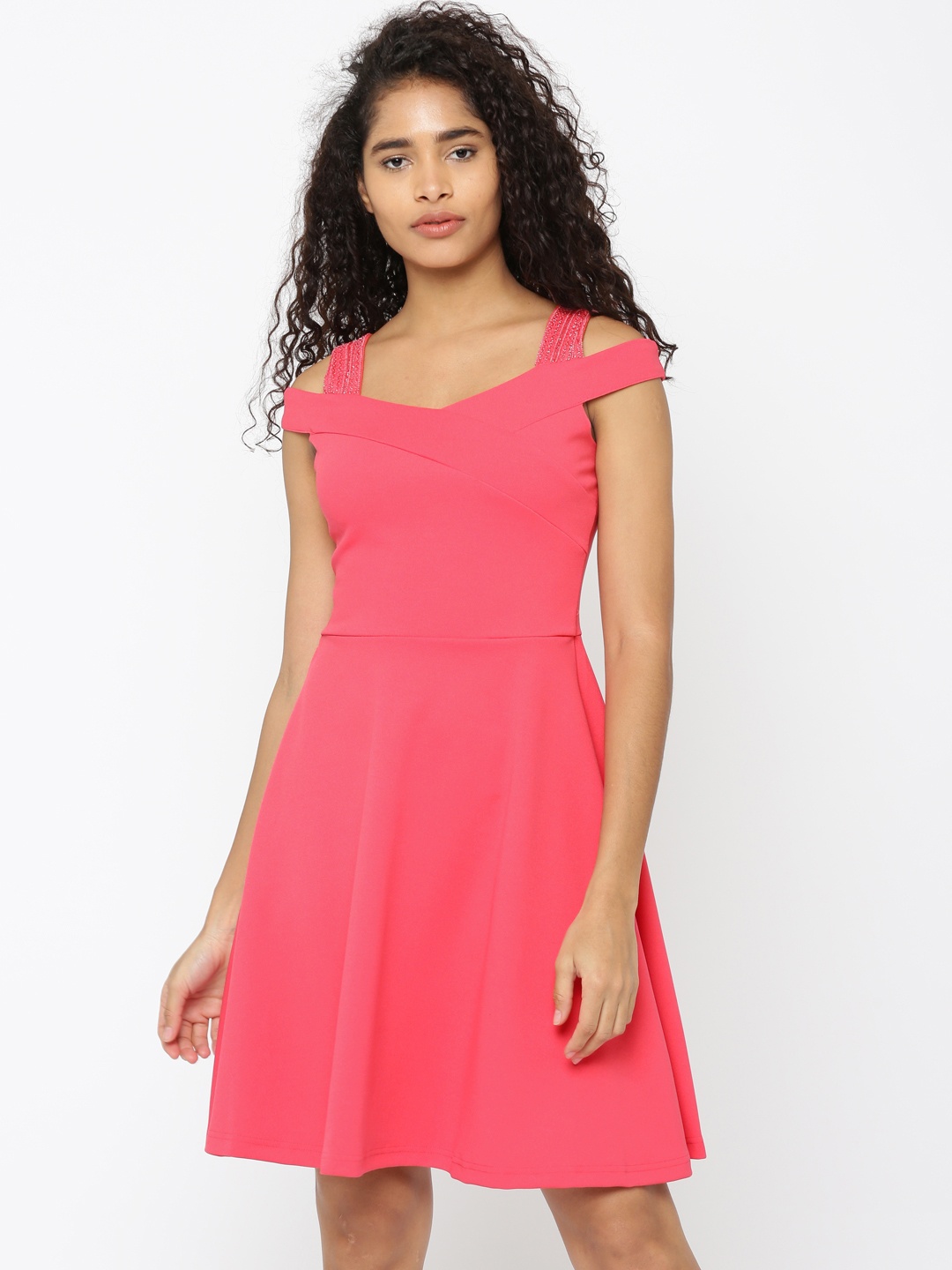

AND Women Pink Solid Fit and Flare Dress