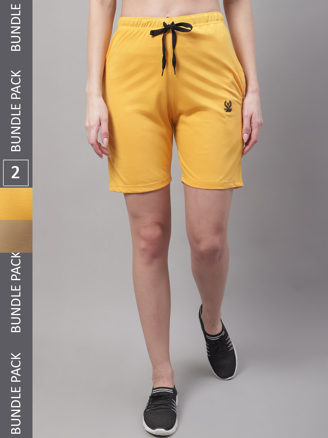 

VIMAL JONNEY Women Pack Of 2 Mid Rise Cotton Sports Shorts, Yellow