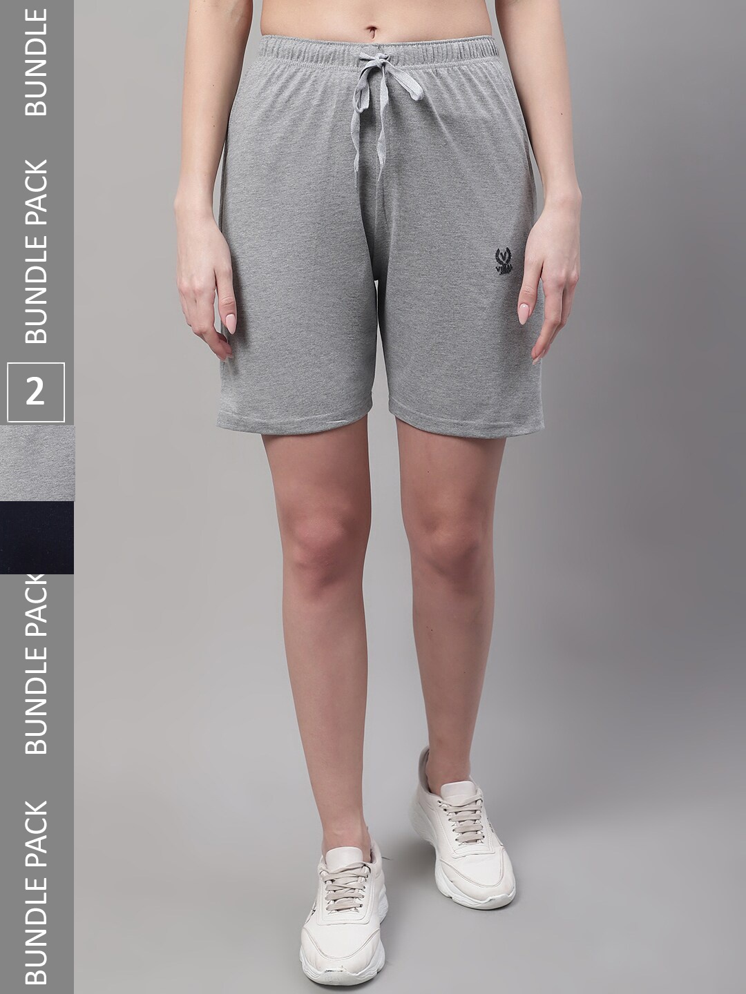 

MACK JONNEY Women Pack Of 2 Cotton Sports Shorts, Grey