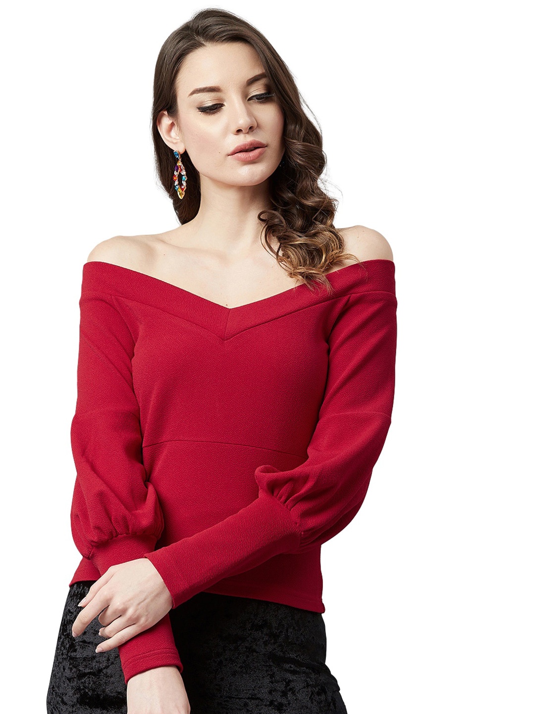 

LEE TEX Off-Shoulder Bardot Top, Maroon