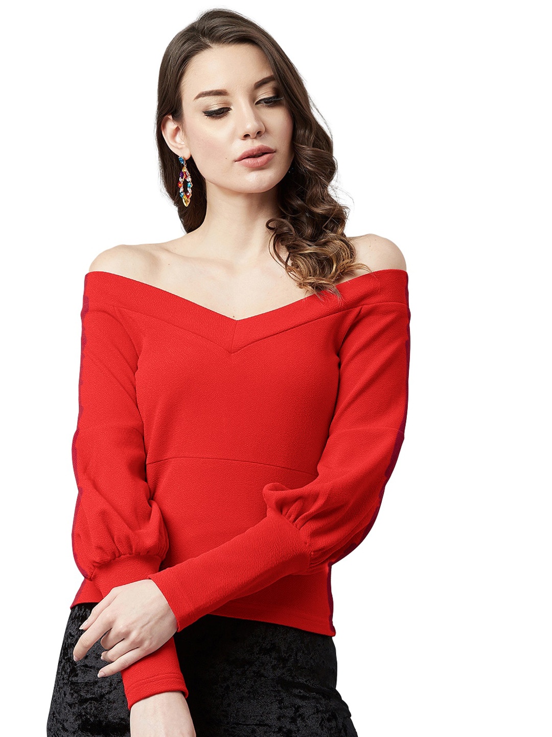 

LEE TEX Off-Shoulder Neck Bardot Top, Red