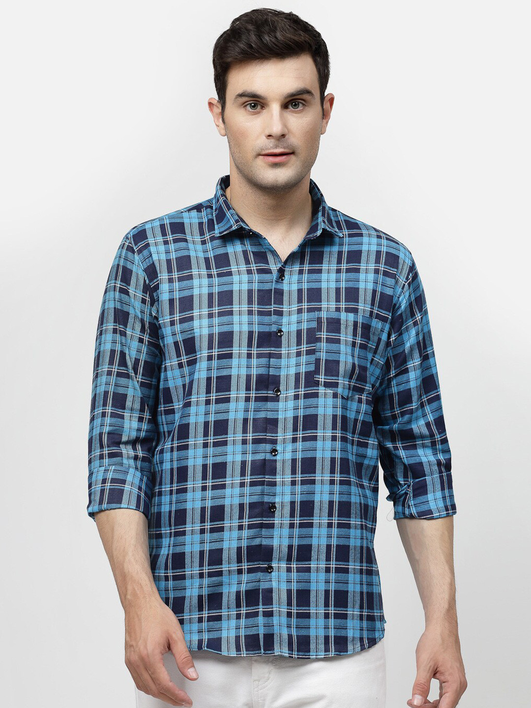 

ADWYN PETER Spread Collar Checked Casual Shirt, Blue