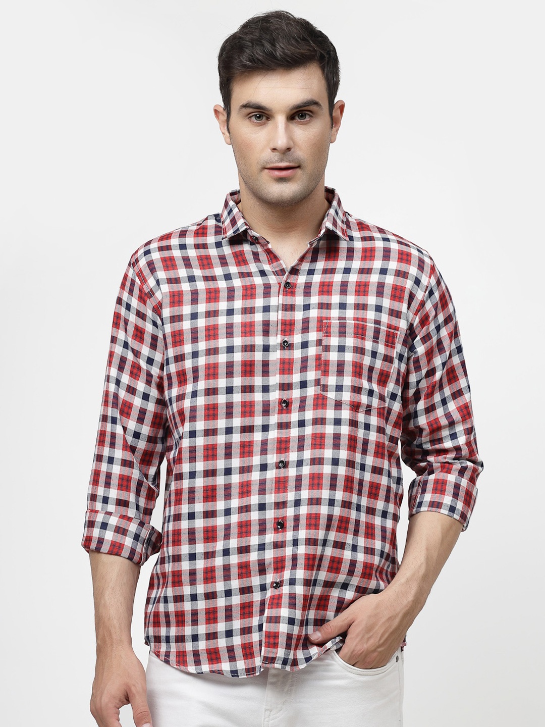 

ADWYN PETER Gingham Checked Spread Collar Casual Shirt, Red