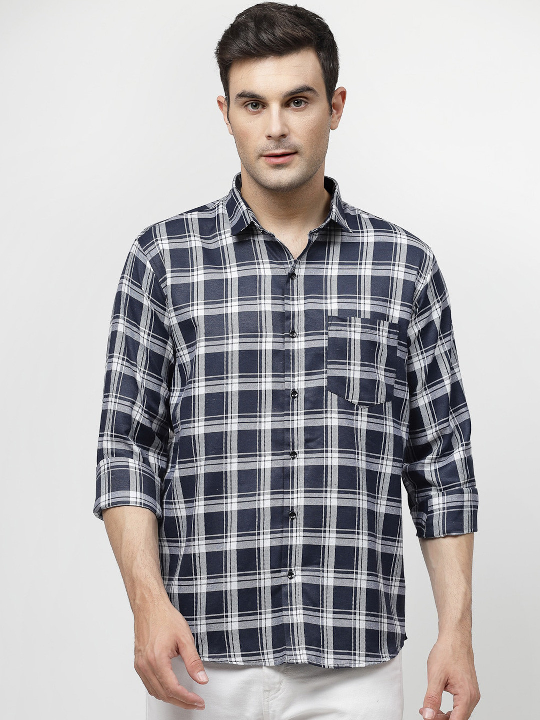 

ADWYN PETER Checked Spread Collar Casual Shirt, Blue