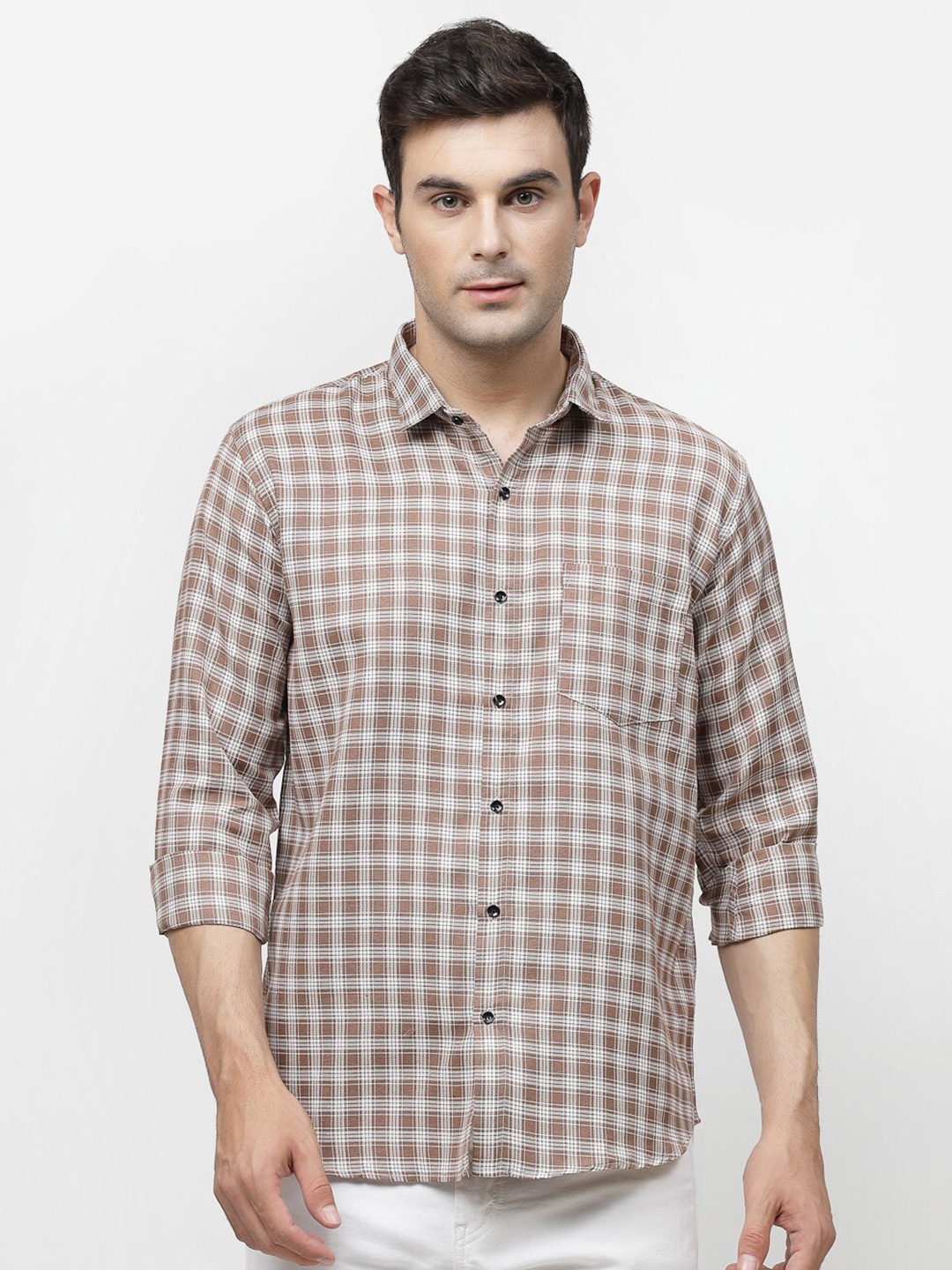 

ADWYN PETER Checked Spread Collar Casual Shirt, Brown