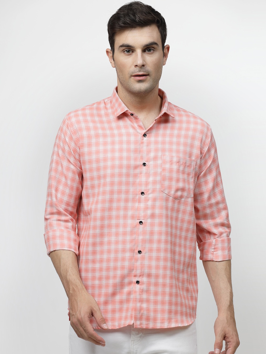 

ADWYN PETER Gingham Checked Casual Shirt, Peach