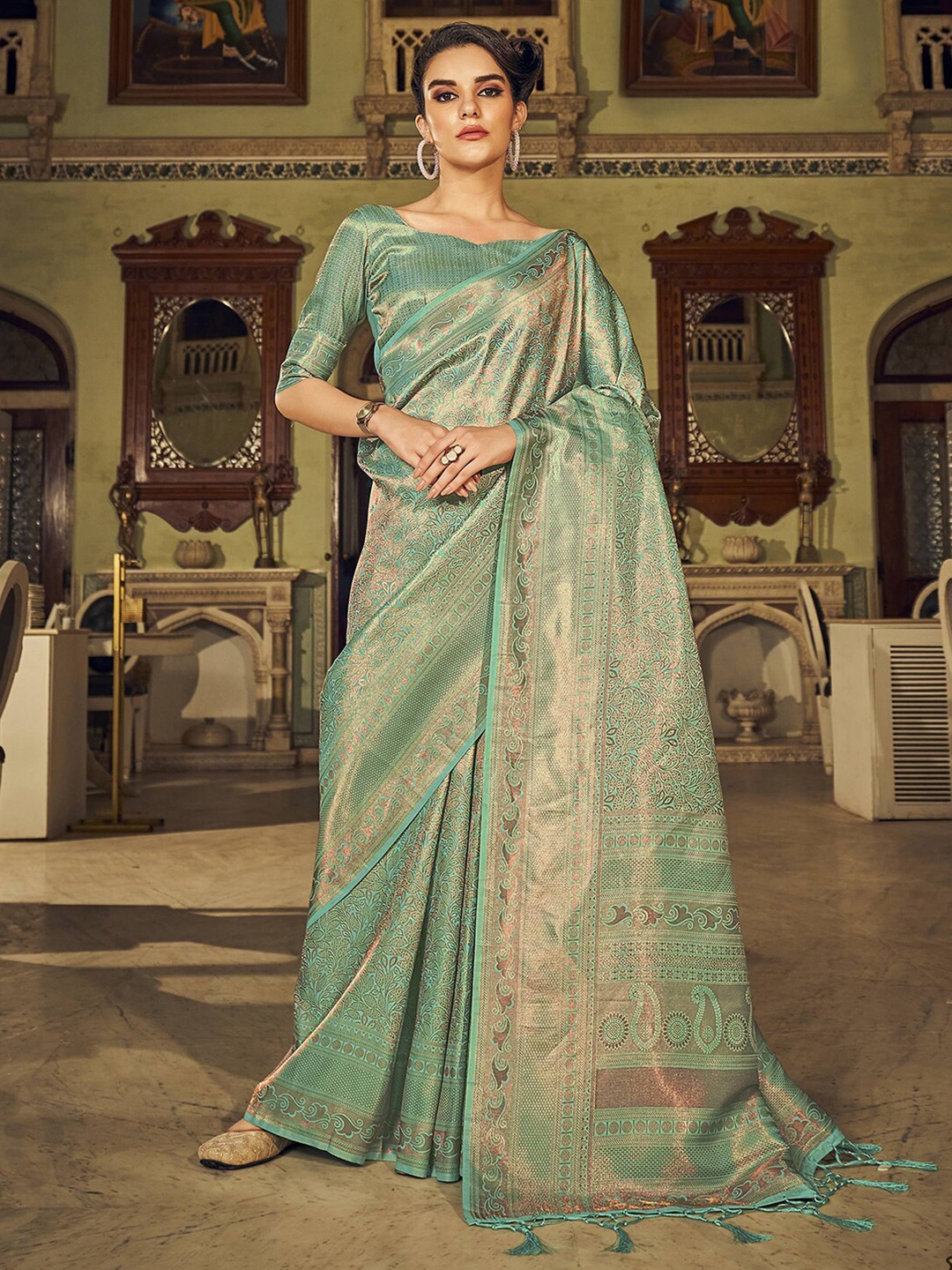 

Mitera Woven Design Zari Art Silk Saree, Green