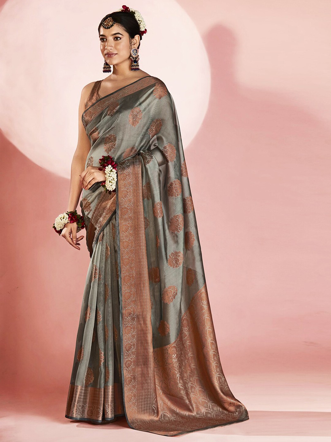 

Mitera Grey & Brown Woven Design Banarasi Saree