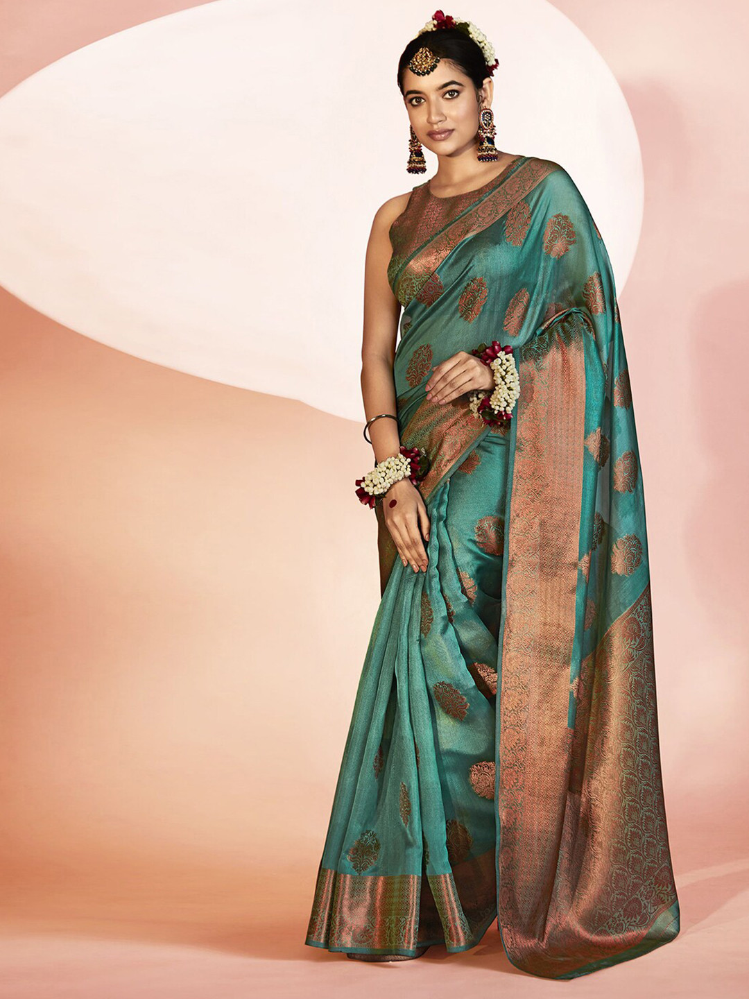

Mitera Woven Design Zari Organza Banarasi Saree, Green