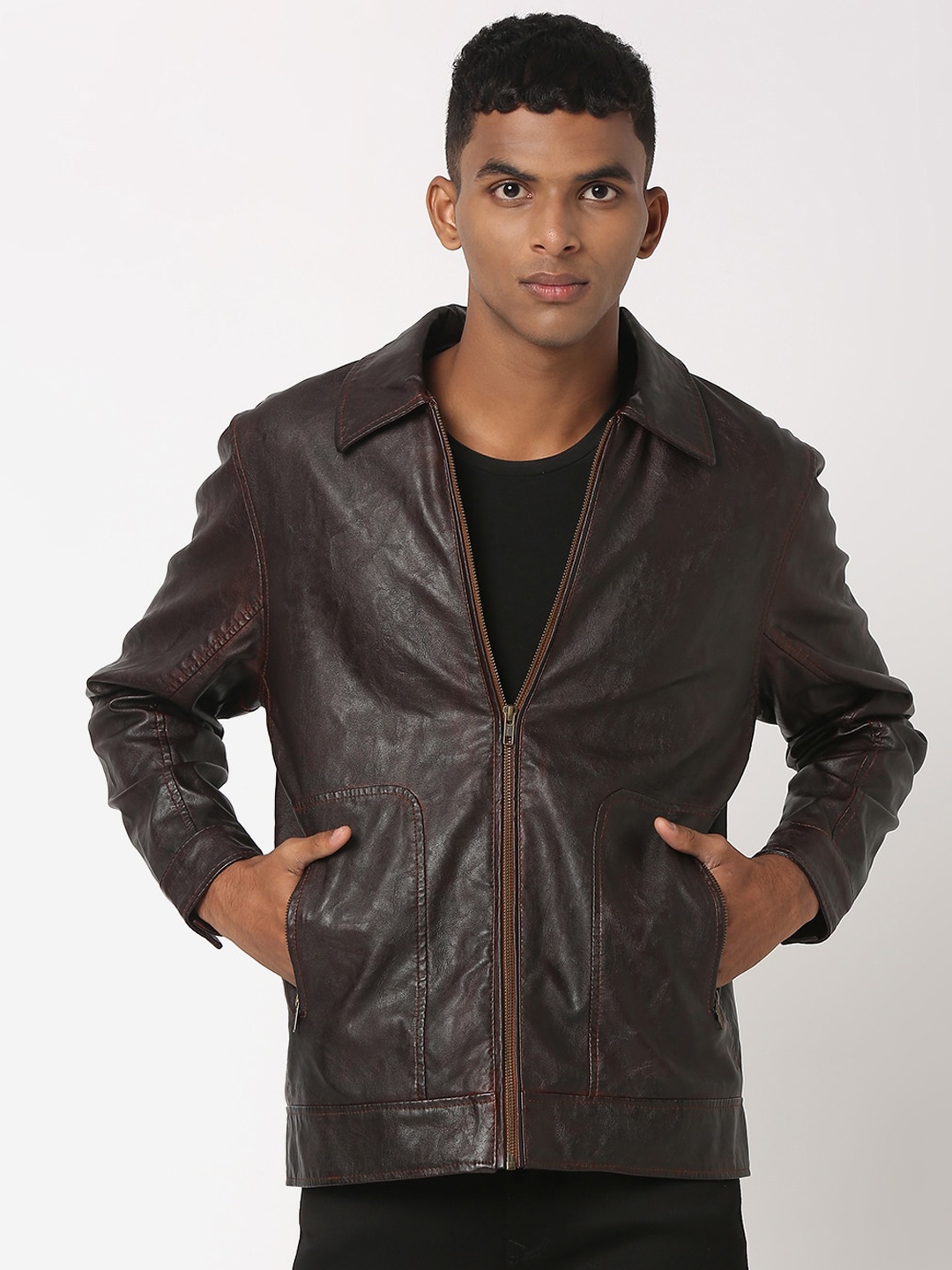 

Mufti Spread Collar Biker Jacket, Tan